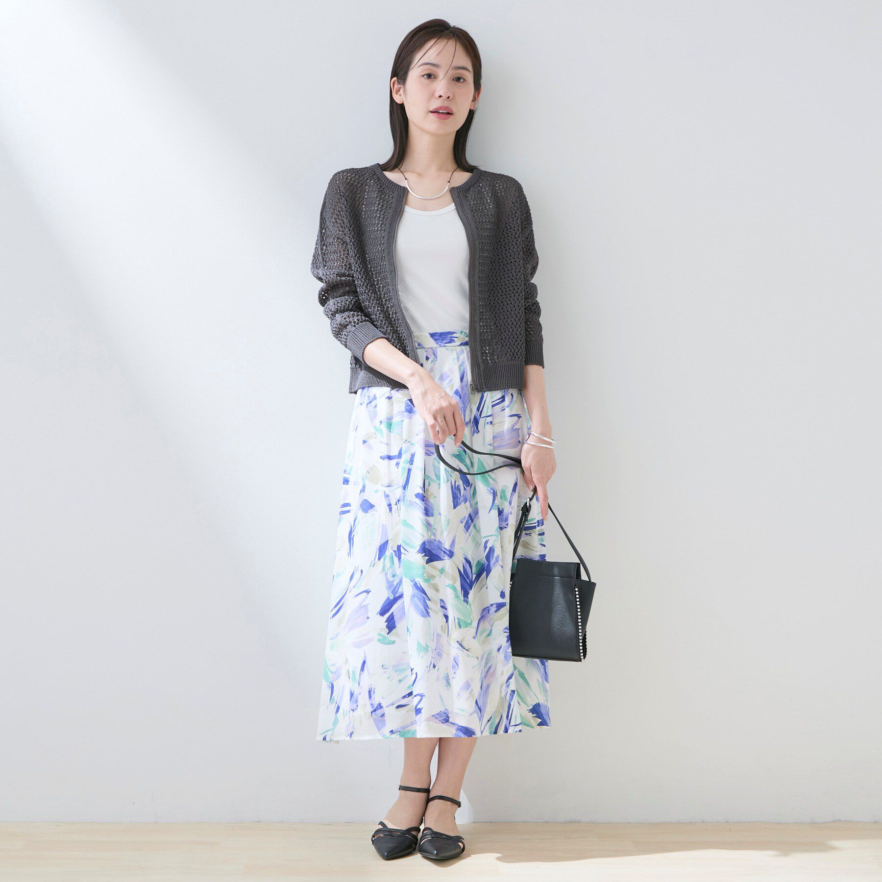 INDIVI「【洗える／コットン】メッシュジップニットカーディガン」|カーディガン|