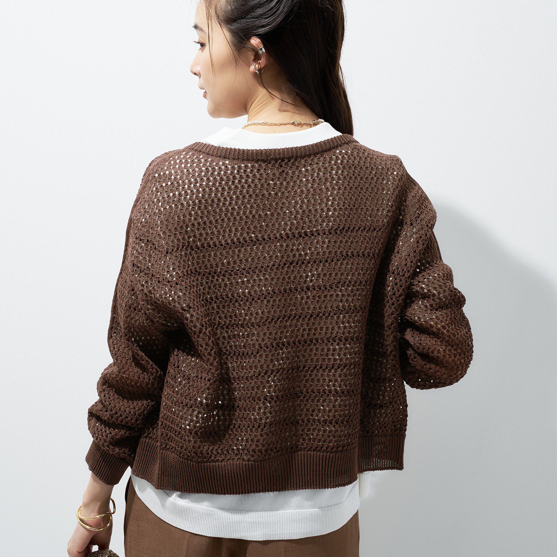 INDIVI「【洗える／コットン】メッシュジップニットカーディガン」|カーディガン|