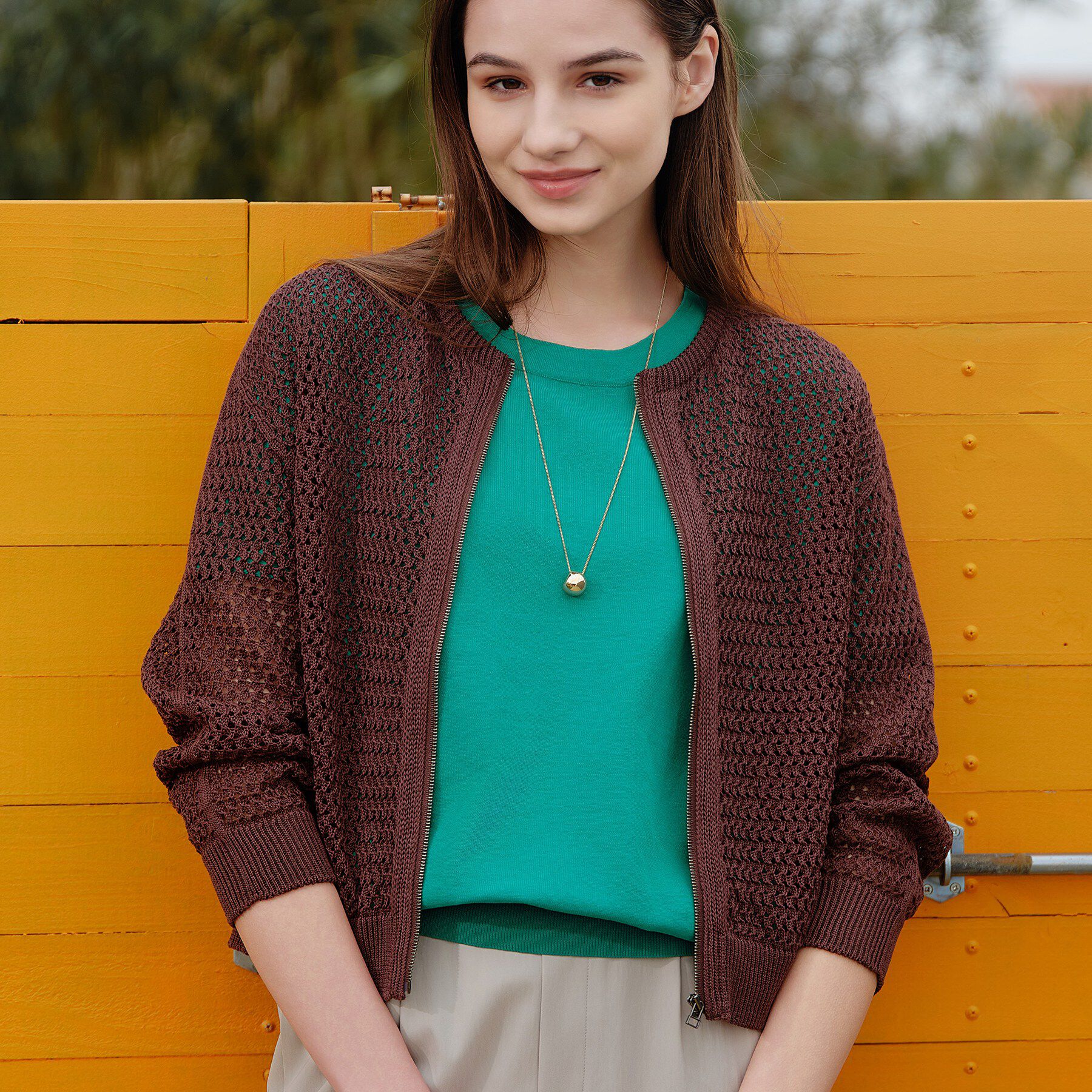 INDIVI「【洗える／コットン】メッシュジップニットカーディガン」|カーディガン|