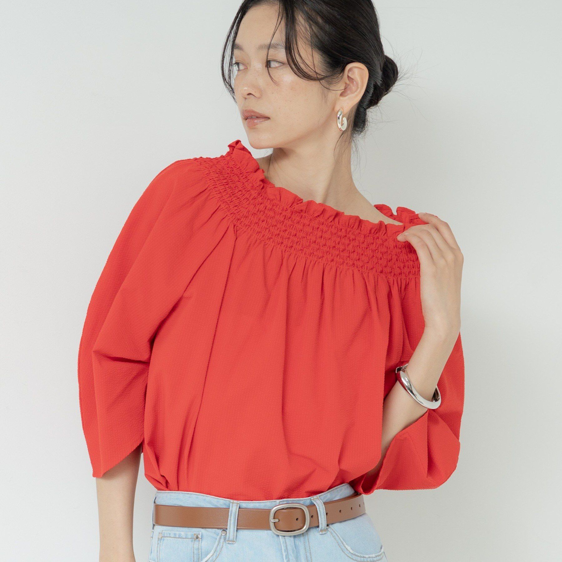 GALLEST「サッカーオフショルブラウス」|シャツ・ブラウス|レッド(062)