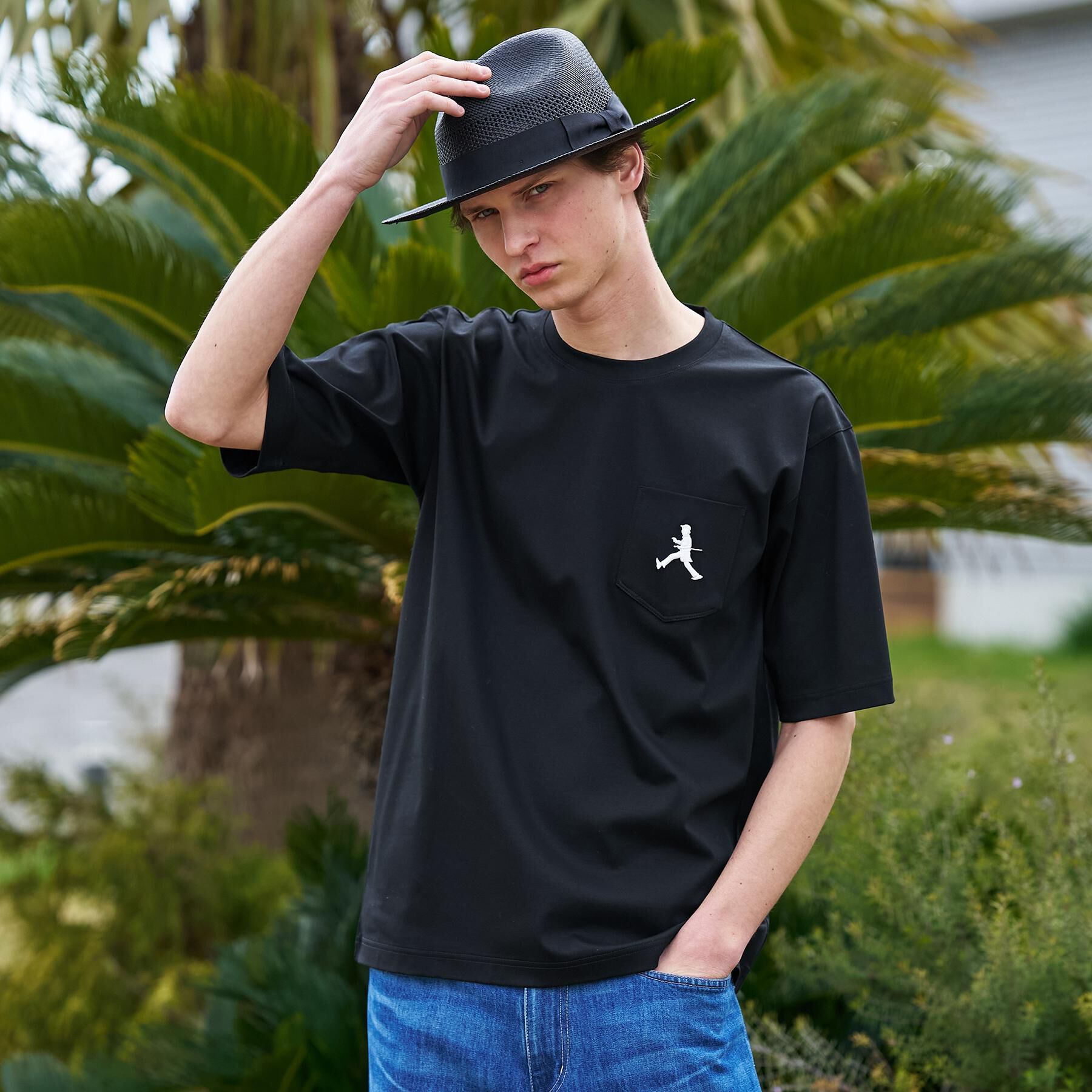 TAKEO KIKUCHI「【BOWLER HAT LABEL】アイスクリアコットンボーラーハットウォーカー 半袖ポケT」|Tシャツ・カットソー|ブラック(019)