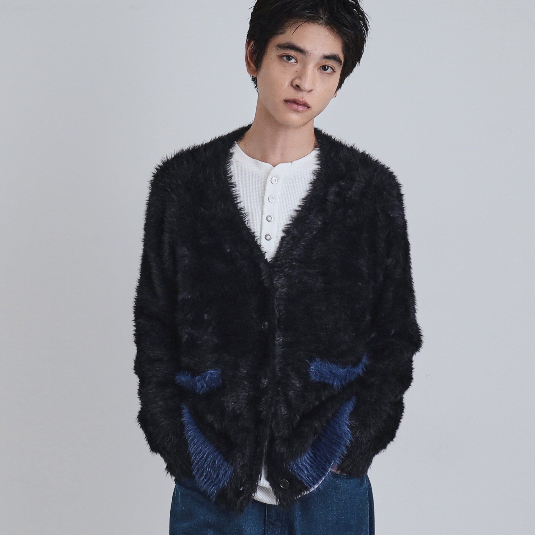 tk.TAKEO KIKUCHI「バイカラーフェザーニットカーディガン」|カーディガン|