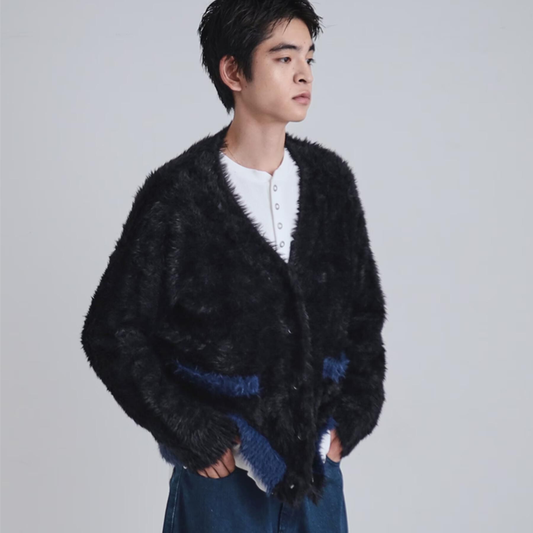 tk.TAKEO KIKUCHI「バイカラーフェザーニットカーディガン」|カーディガン|