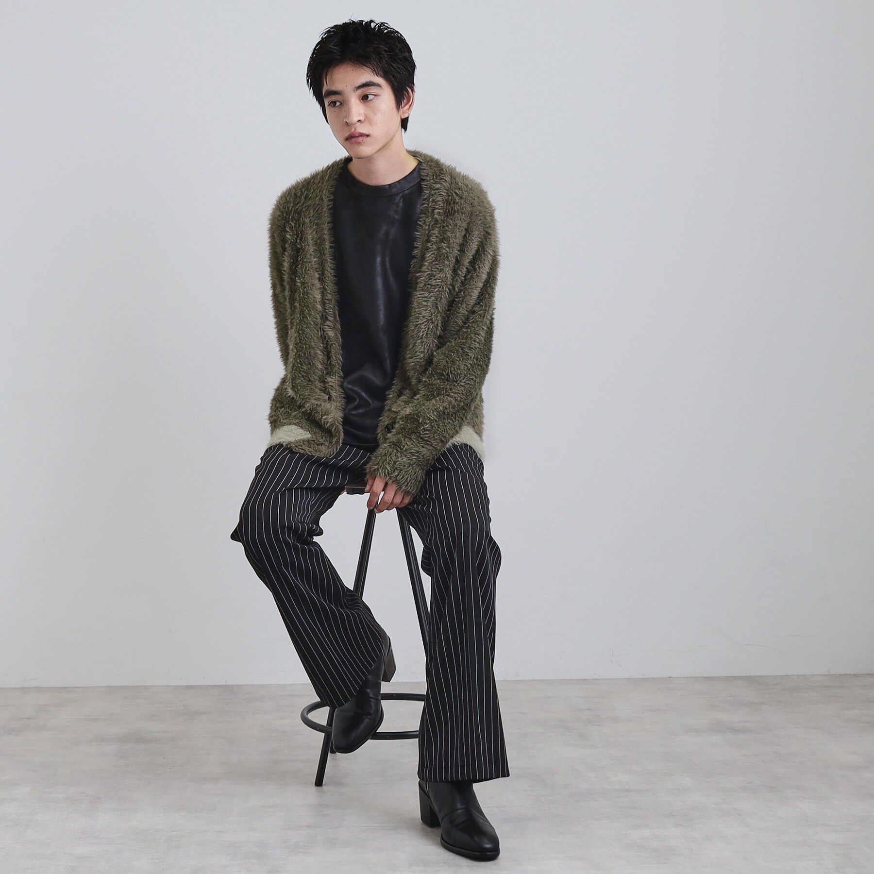 tk.TAKEO KIKUCHI「バイカラーフェザーニットカーディガン」|カーディガン|