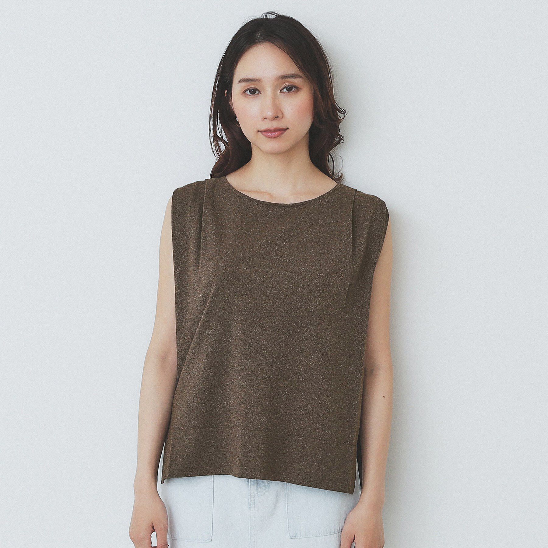 index「タックノースリーブニット【洗濯機洗い可/UVケア/抗ピル】」|Tシャツ・カットソー|