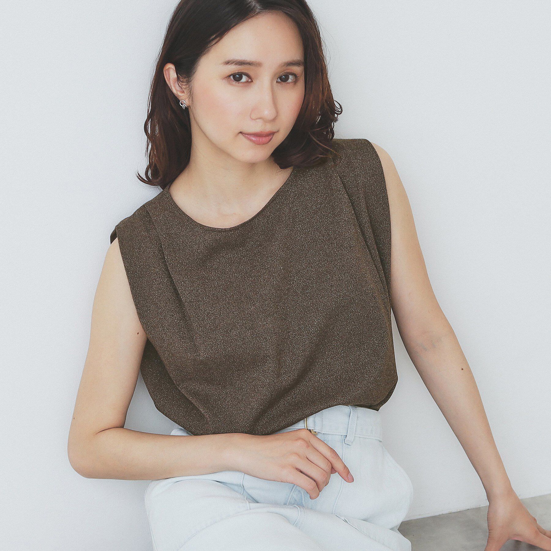 index「タックノースリーブニット【洗濯機洗い可/UVケア/抗ピル】」|Tシャツ・カットソー|ブラウン(044)