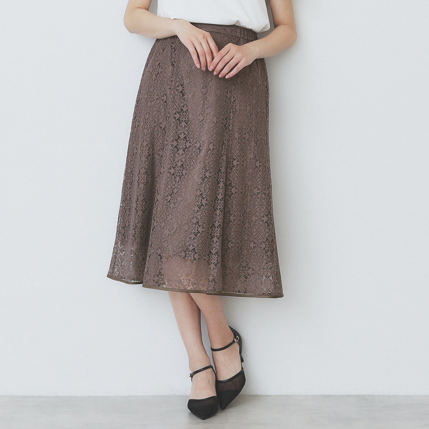 index「ジオメレースフレアスカート/セットアップ対応【洗濯機洗い可】」|スカート|トープ(054)