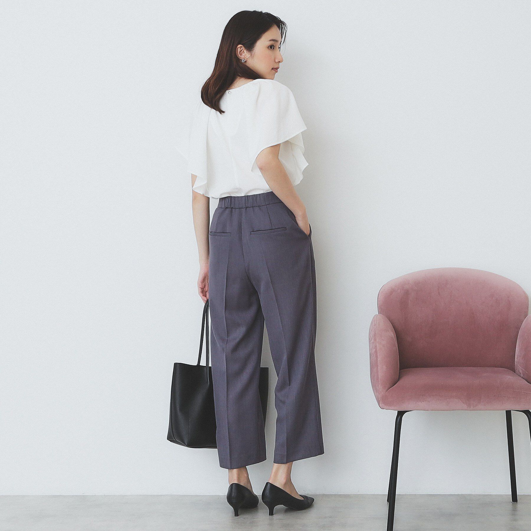 index「《7色展開/S-LLサイズ》フリルタックスリーブキーネックブラウス【吸水速乾/洗濯機可/イージーアイ」|シャツ・ブラウス|