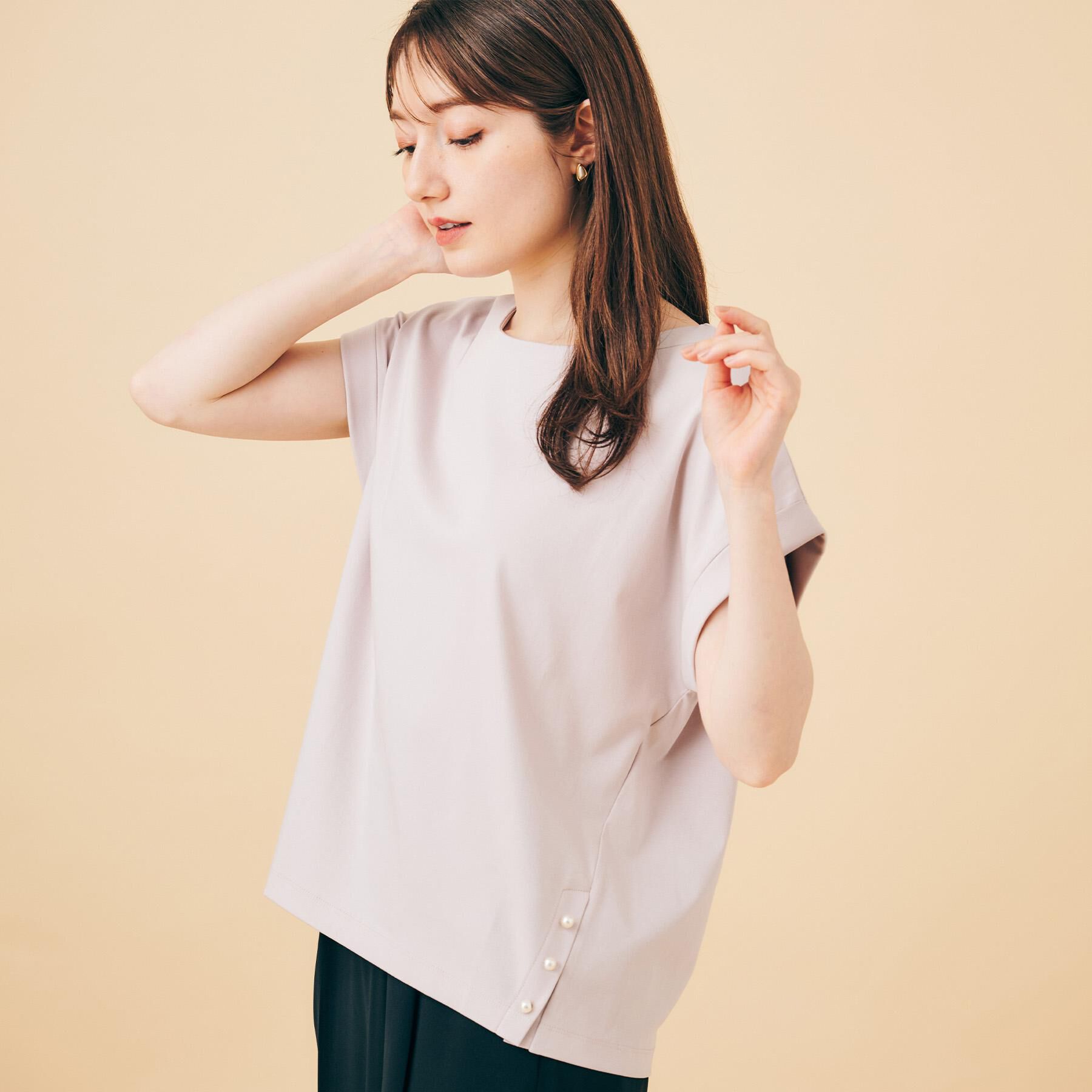 index「《S-3Lサイズ》サイドパール調ボタンボクシートップス【洗濯機洗い可/UVケア/接触冷感】」|Tシャツ・カットソー|