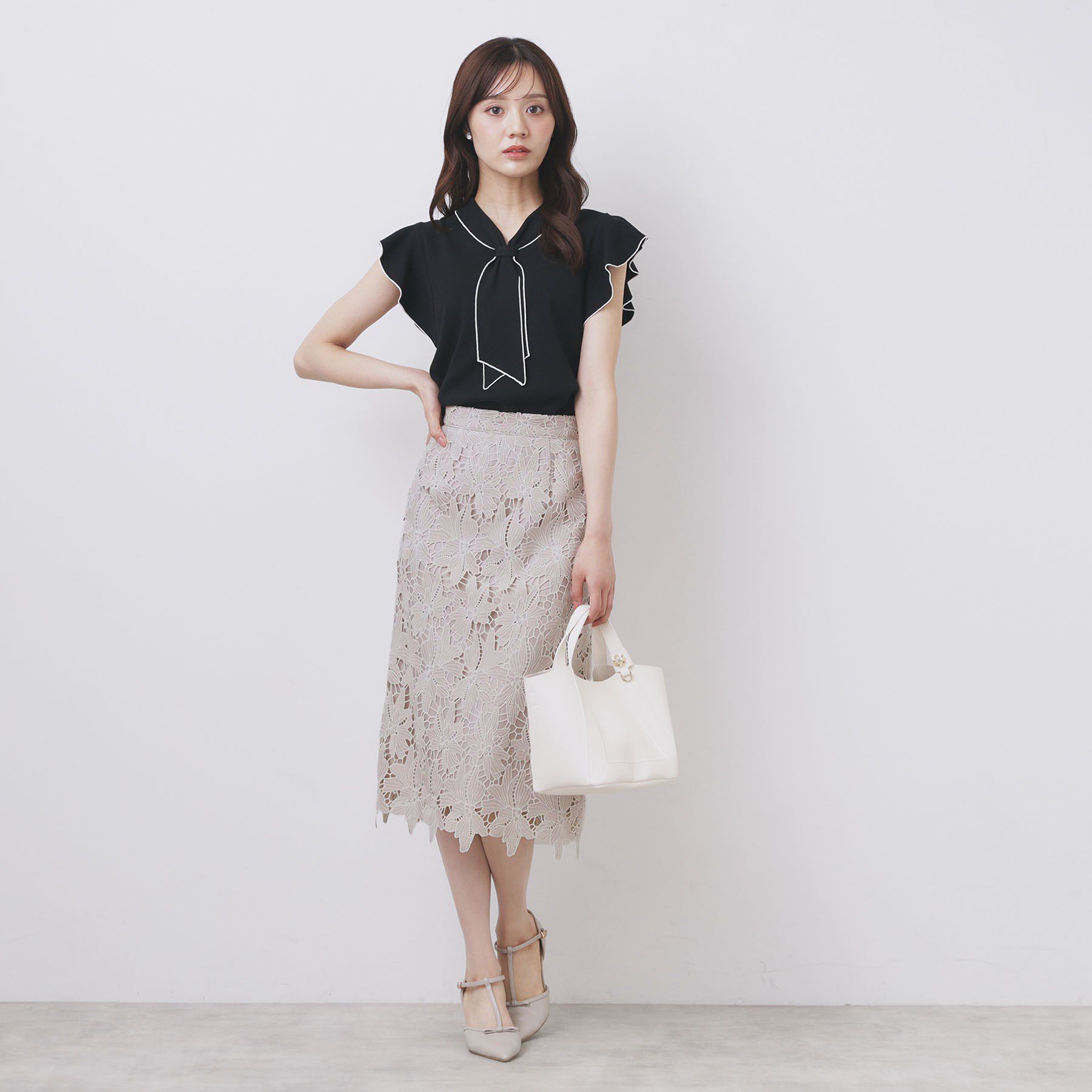 index「《S-3Lサイズ》バイカラーレースタイトスカート【洗濯機洗い可】」|スカート|