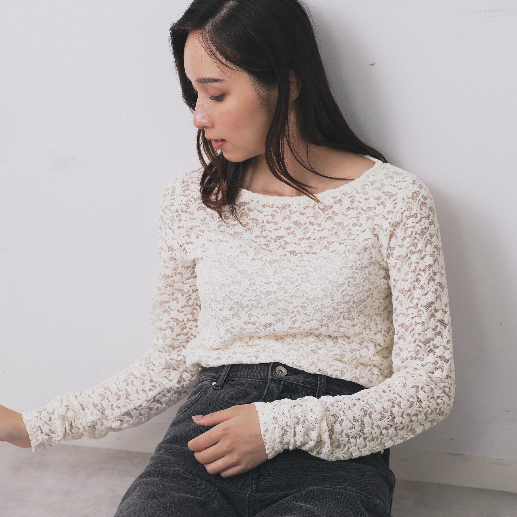 index「モールレースシアートップス【洗濯機OK】」|Tシャツ・カットソー|オフホワイト(003