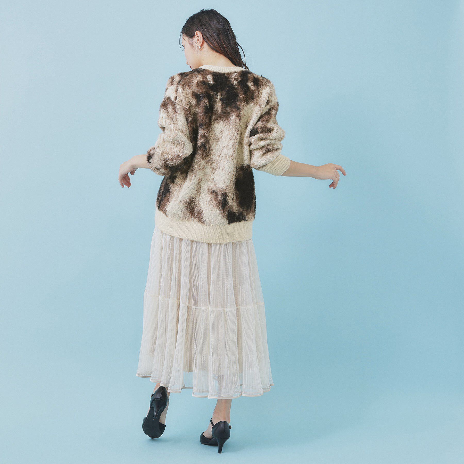 index「フェザー幾何ジャカードクルーミドルカーディガン【洗濯機OK】」|カーディガン|