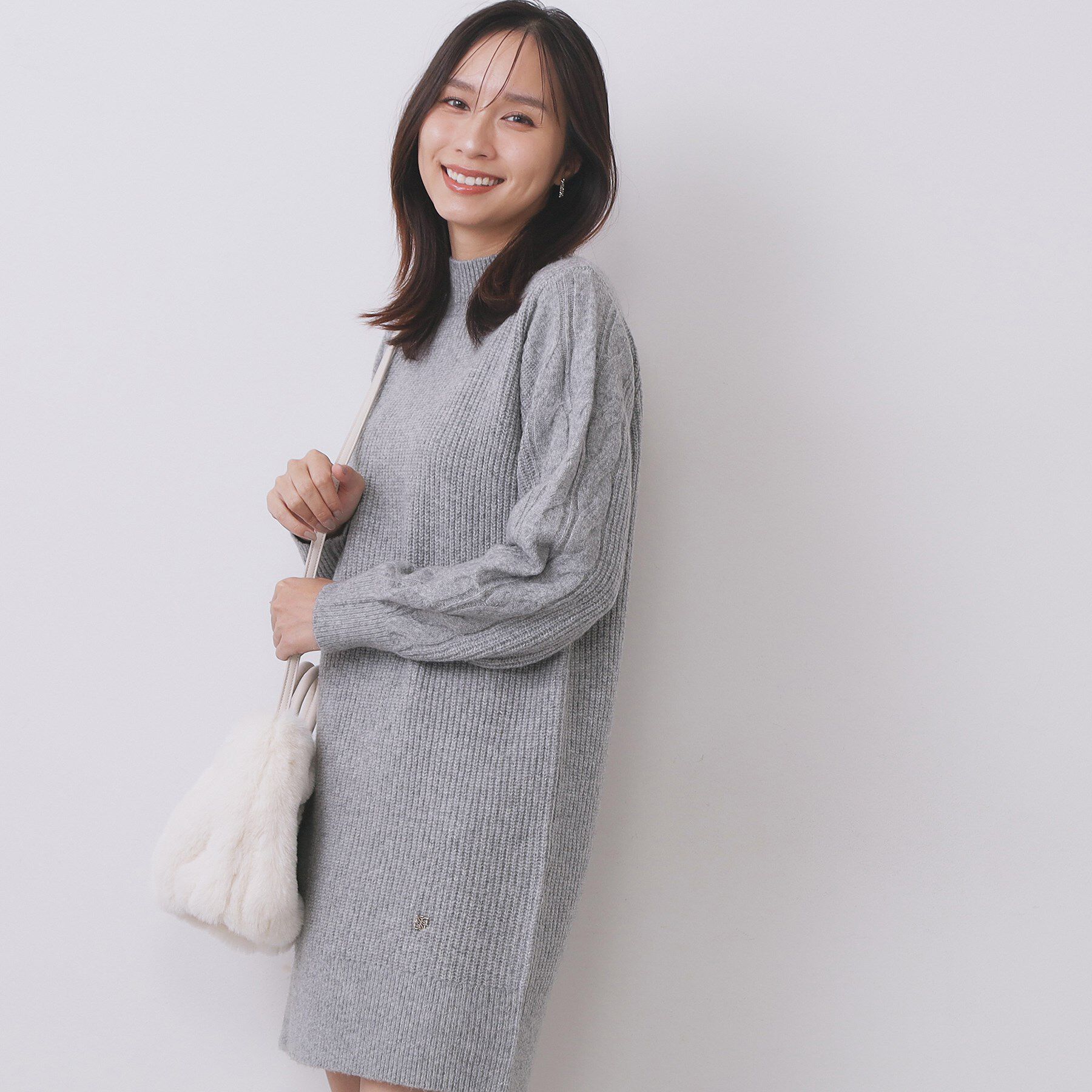 index「ウール混ケーブルスリーブミニワンピース【洗濯機OK】」|ワンピース|