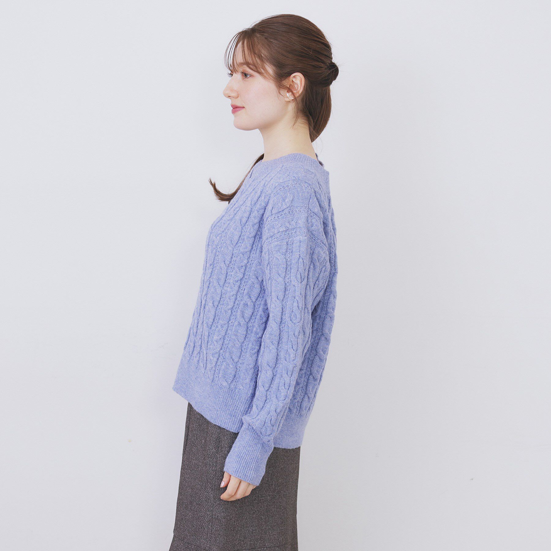 index「ラメ混ファンシーケーブルVネックニット【洗濯機OK】」|ニット・セーター|