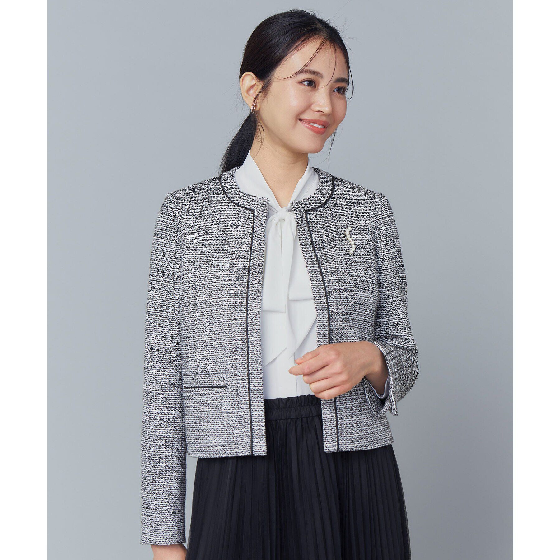 OPAQUE.CLIP「《通勤対応》コットンツイードジャケット」|ノーカラージャケット|