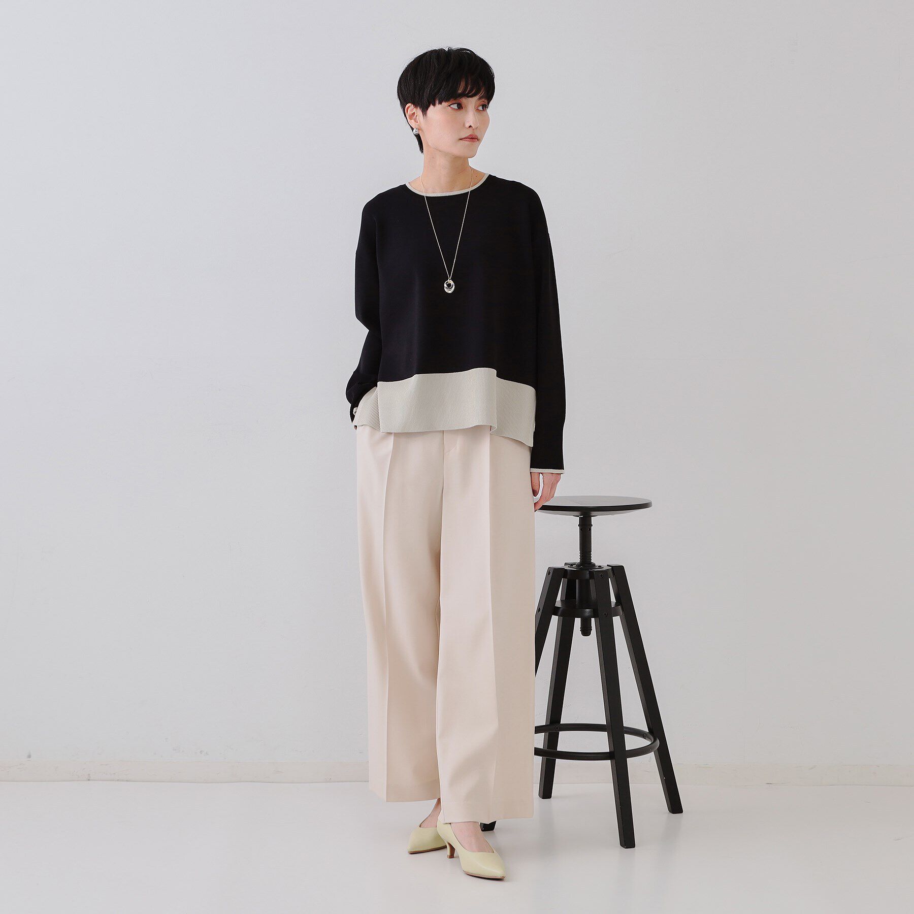 OPAQUE.CLIP「バイカラーボクシーニット【洗濯機洗い可】」|ニット・セーター|