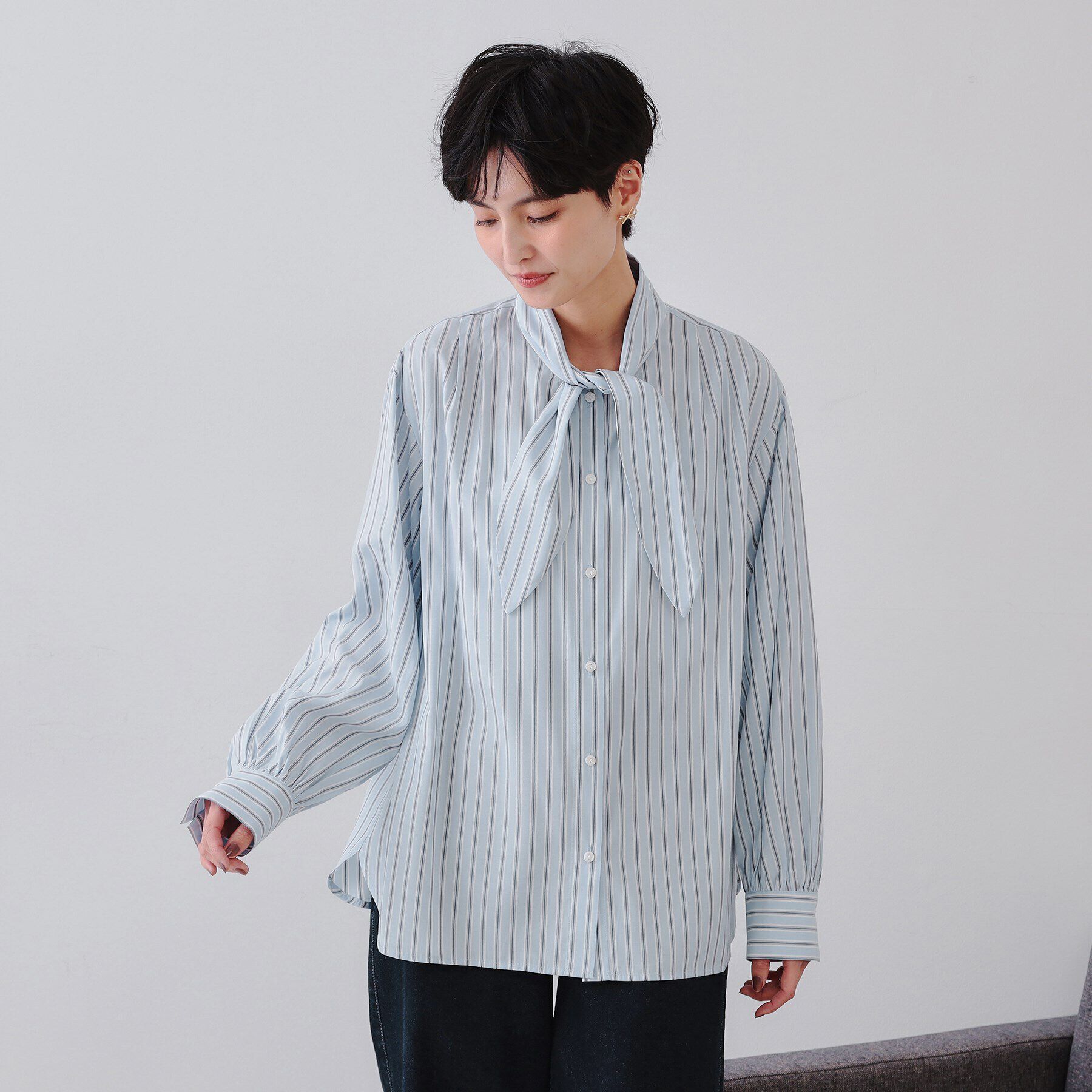 OPAQUE.CLIP「ストライプボウタイシャツ【洗濯機洗い可】」|シャツ・ブラウス|