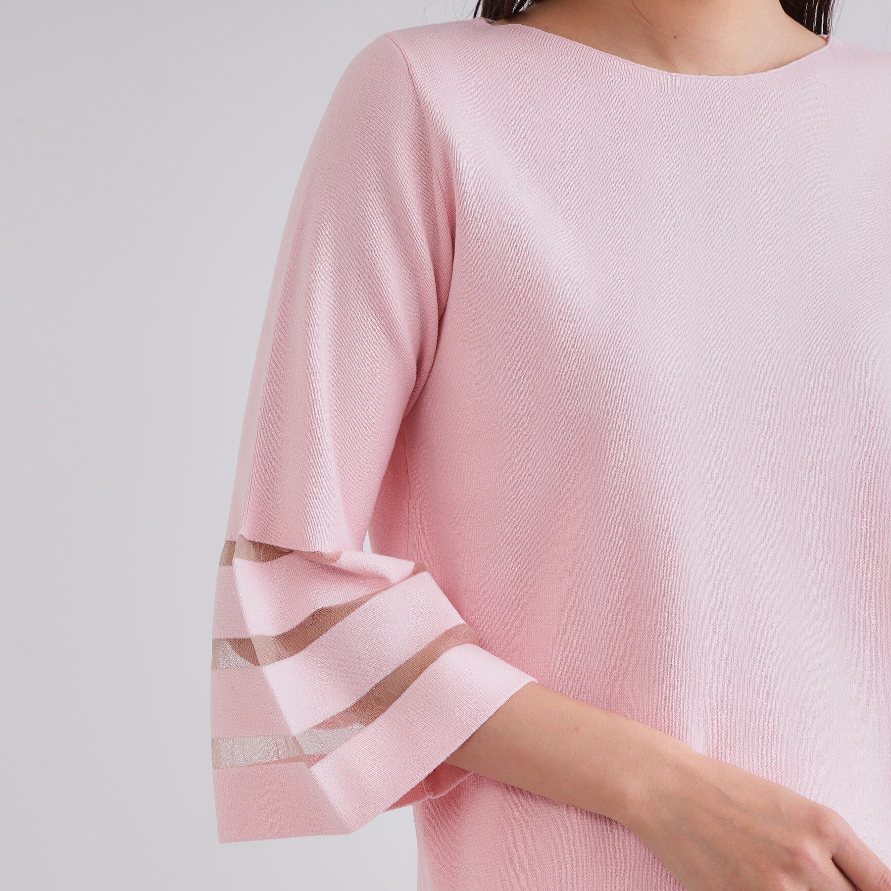 OPAQUE.CLIP「《6色展開》シアーボーダーフレアスリーブニット【洗濯機洗い可】」|ニット・セーター|