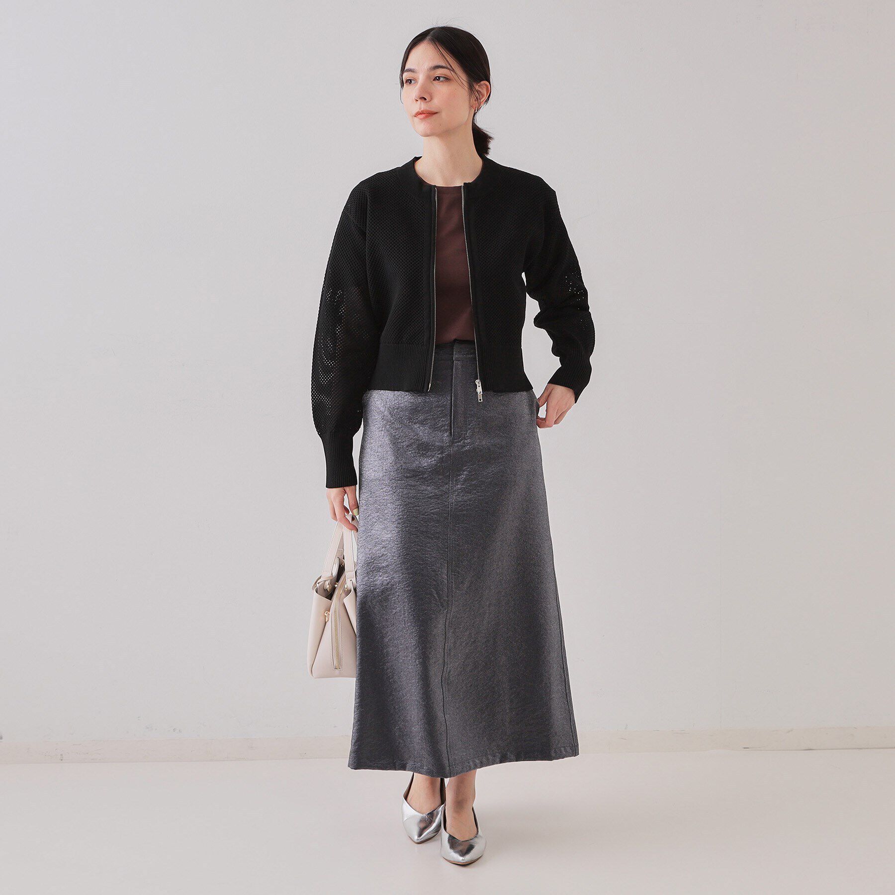 OPAQUE.CLIP「メッシュZIPニットカーディガン【洗濯機洗い可】」|カーディガン|