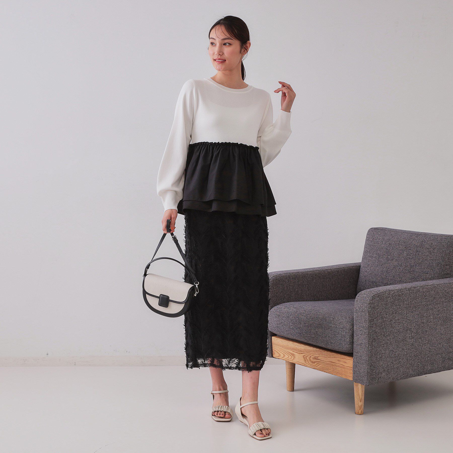 OPAQUE.CLIP「《andGIRL掲載》立体モチーフレースタイトスカート【洗濯機洗い可】」|スカート|