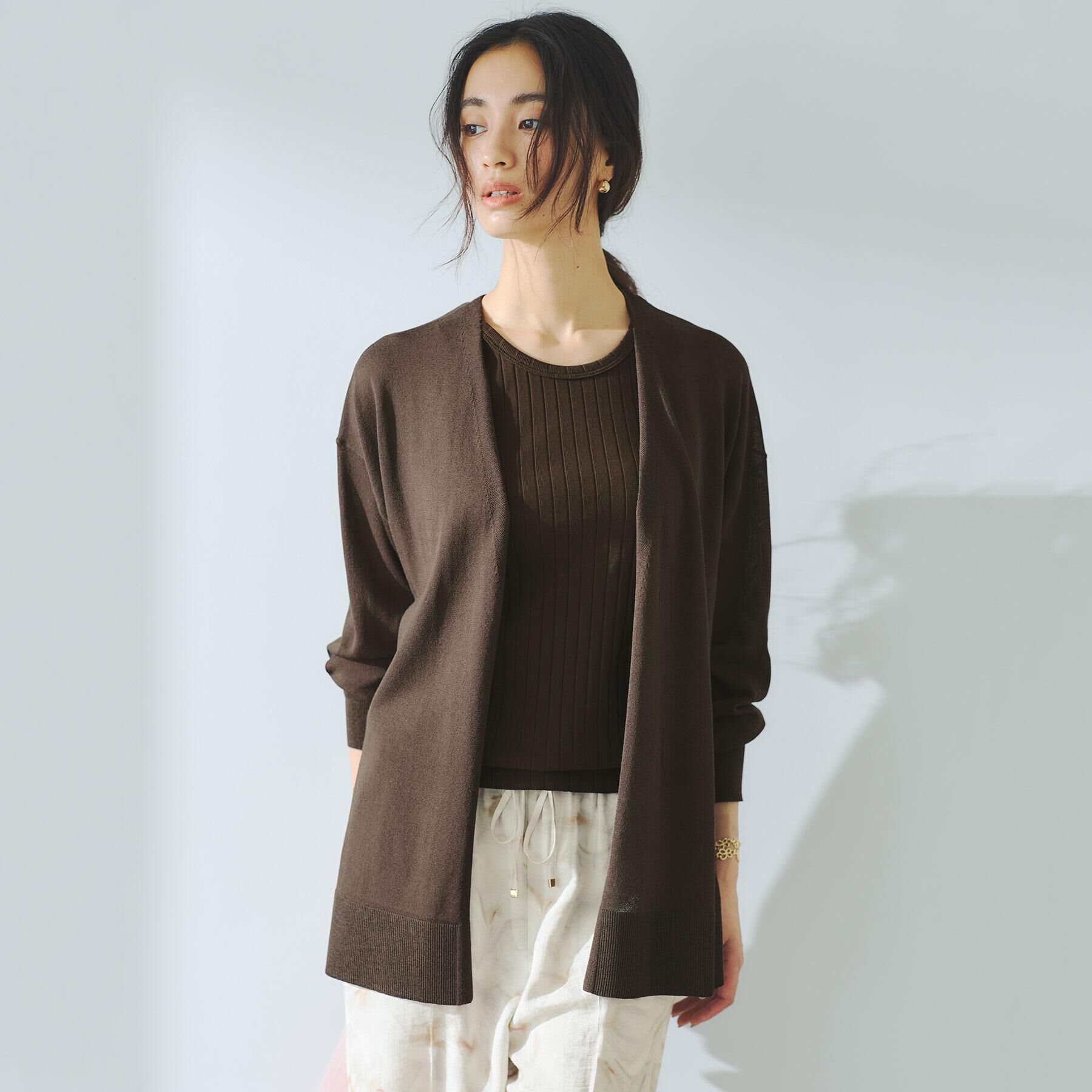 OPAQUE.CLIP「ミドル丈ニットカーディガン【抗ピル/洗濯機洗い可/接触冷感】」|カーディガン|