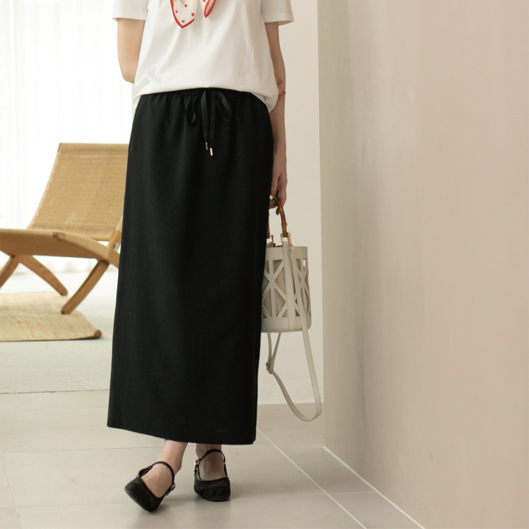 OPAQUE.CLIP「リネンライクイージースカート【洗濯機洗い可/吸水速乾/接触冷感】」|スカート|ブラック(019)