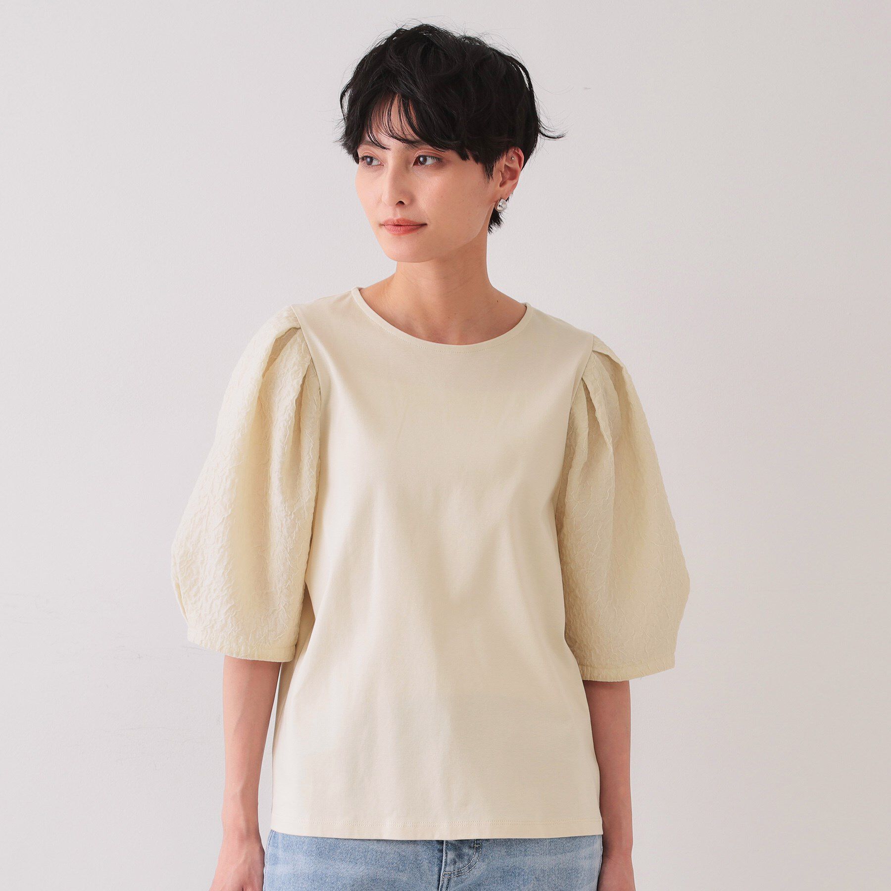 OPAQUE.CLIP「ふくれドッキングスリーブトップス【洗濯機洗い可】」|Tシャツ・カットソー|