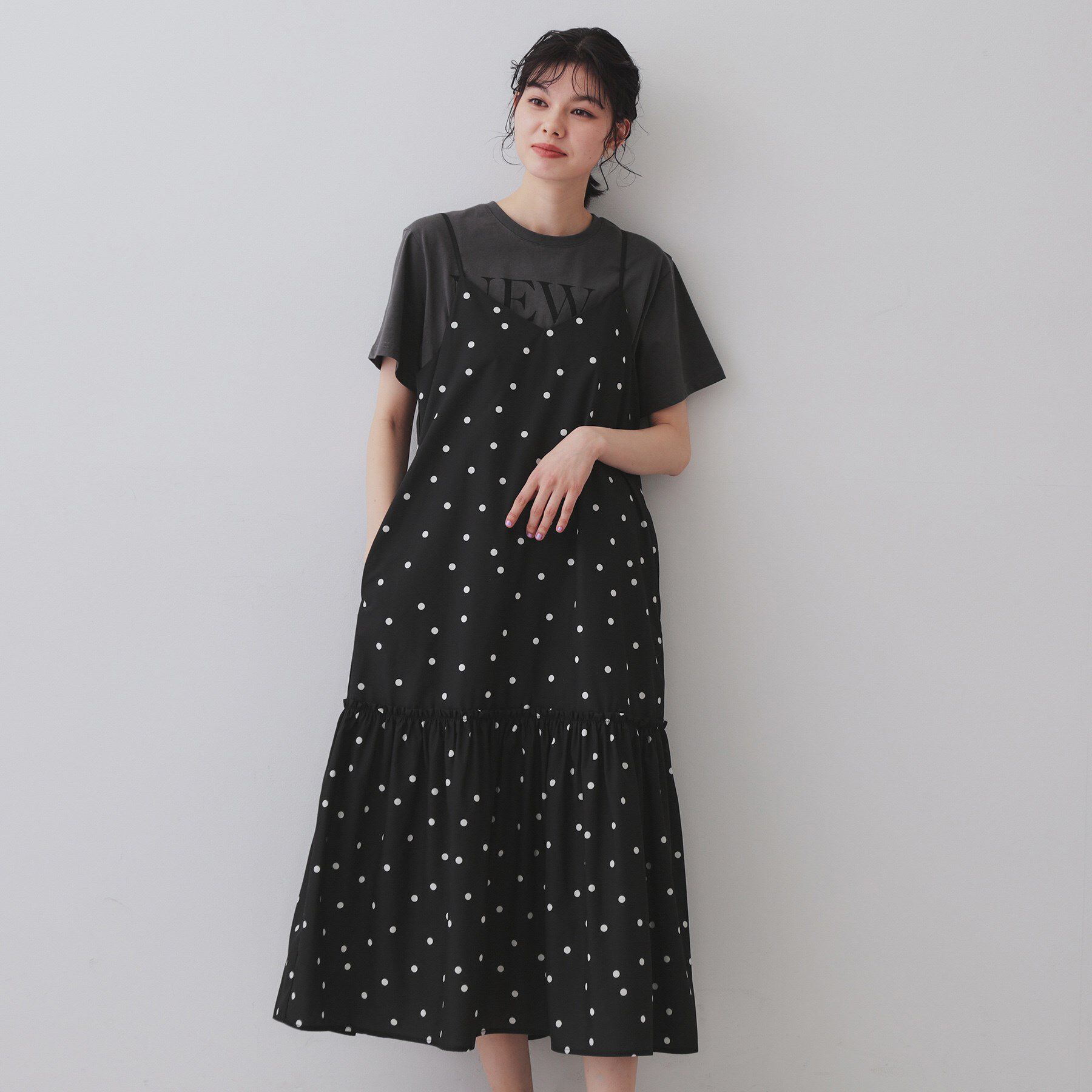OPAQUE.CLIP「ドットプリントキャミワンピース【洗濯機洗い可】」|ワンピース|