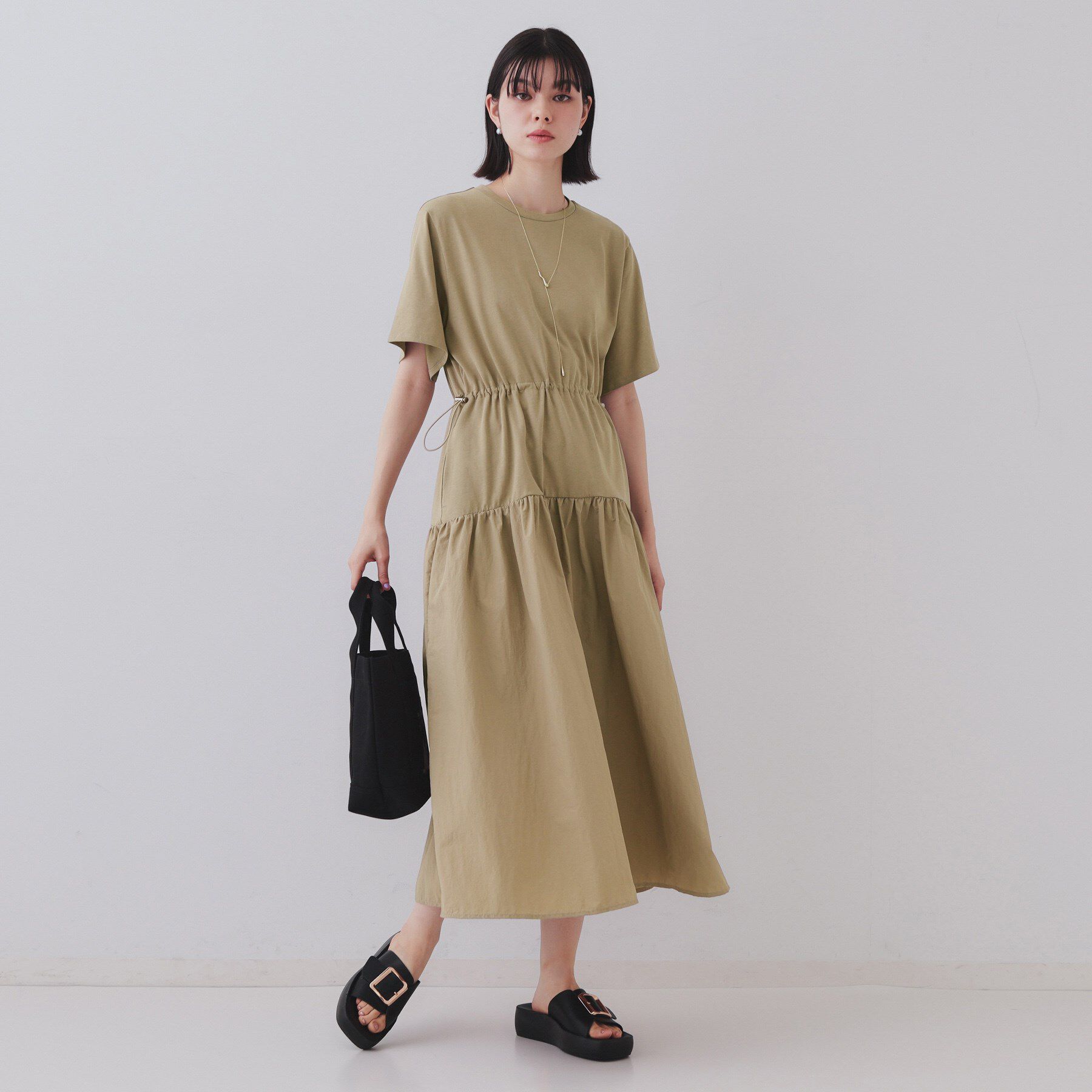 OPAQUE.CLIP「フィット＆フレアドッキングワンピース【洗濯機洗い可】」|ワンピース|