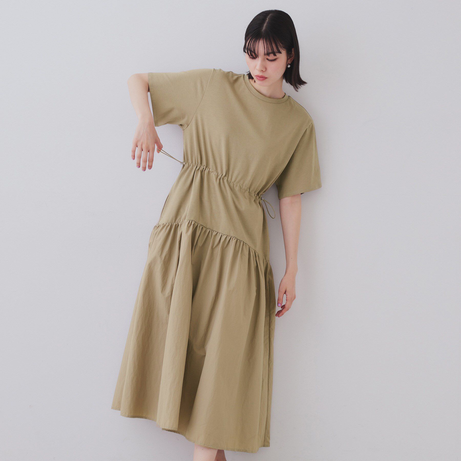 OPAQUE.CLIP「フィット＆フレアドッキングワンピース【洗濯機洗い可】」|ワンピース|