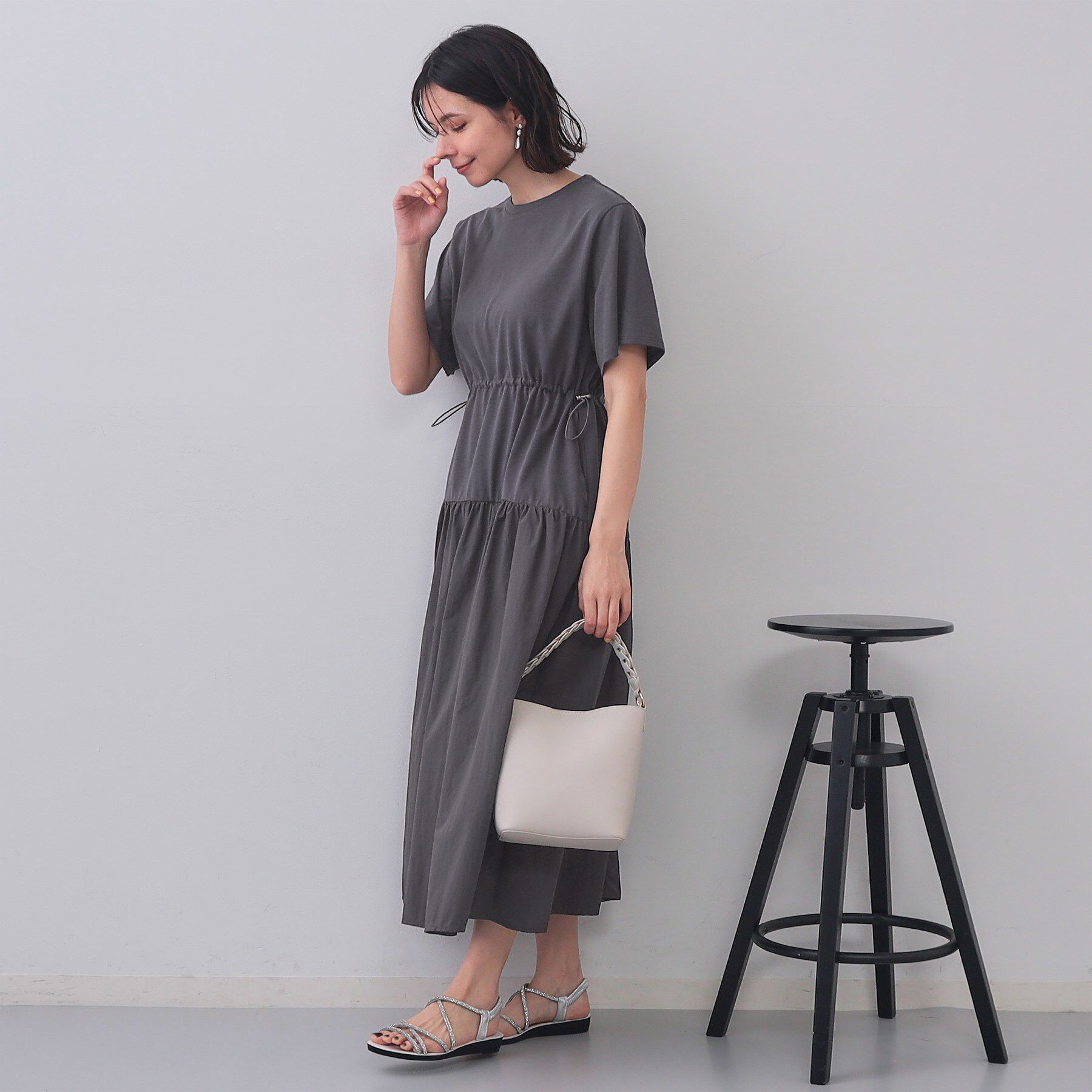 OPAQUE.CLIP「フィット＆フレアドッキングワンピース【洗濯機洗い可】」|ワンピース|