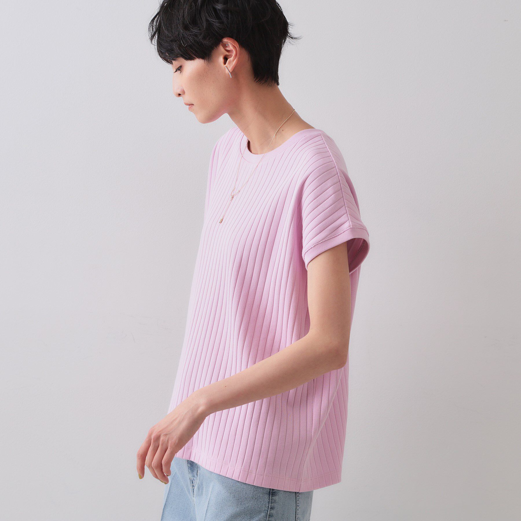 OPAQUE.CLIP「ワイドリブフレンチTシャツ【洗濯機洗い可】」|Tシャツ・カットソー|