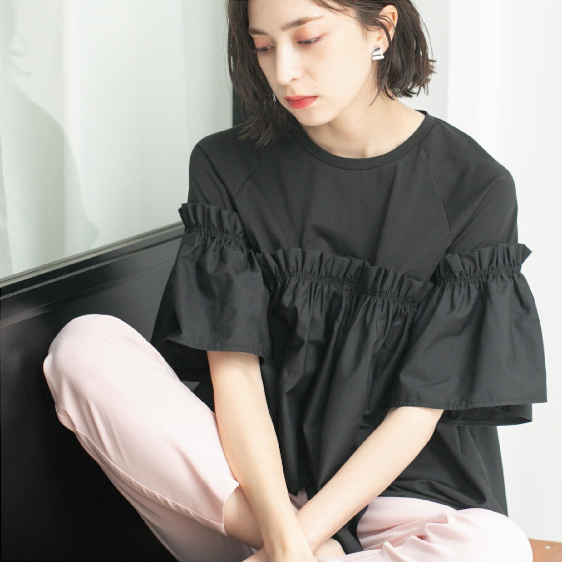 OPAQUE.CLIP「ギャザーフリルドッキングカットソー【洗濯機洗い可】」|Tシャツ・カットソー|