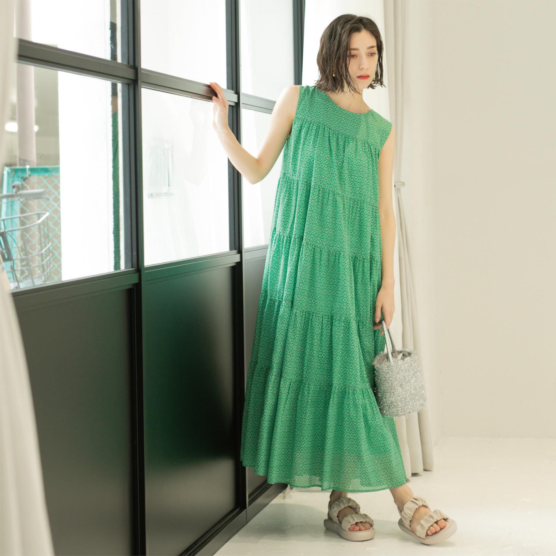 OPAQUE.CLIP「《Can Cam掲載》ティアードマキシドレス/オーガニックコットン混【洗濯機洗い可】」|ワンピース|