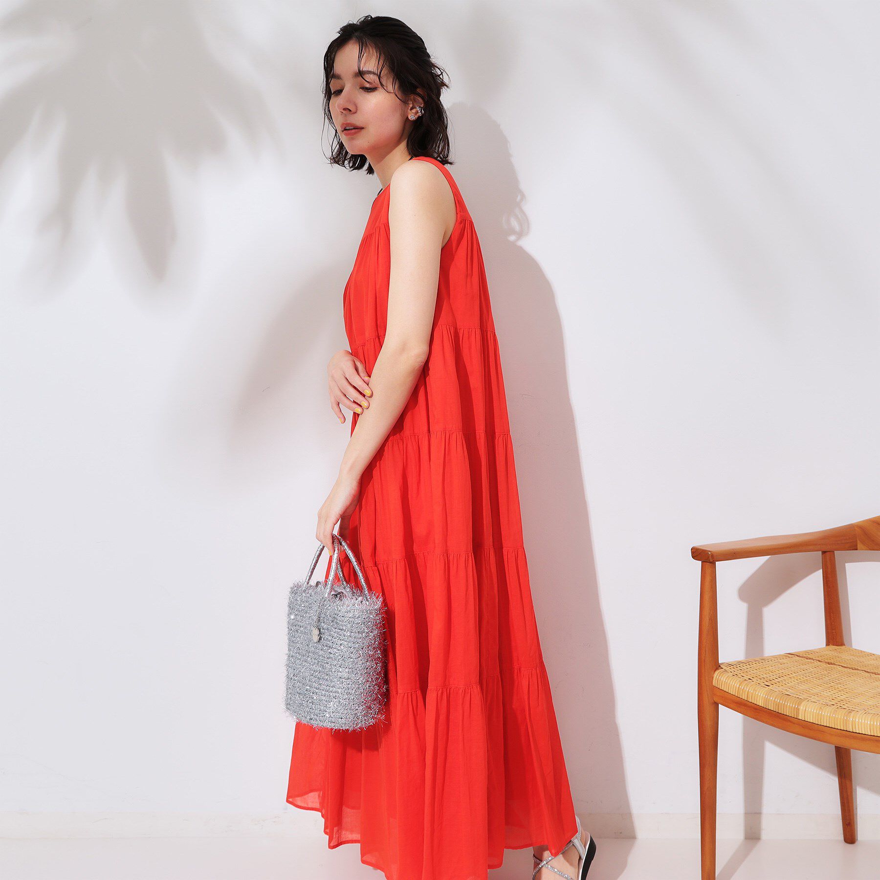 OPAQUE.CLIP「《Can Cam掲載》ティアードマキシドレス/オーガニックコットン混【洗濯機洗い可】」|ワンピース|