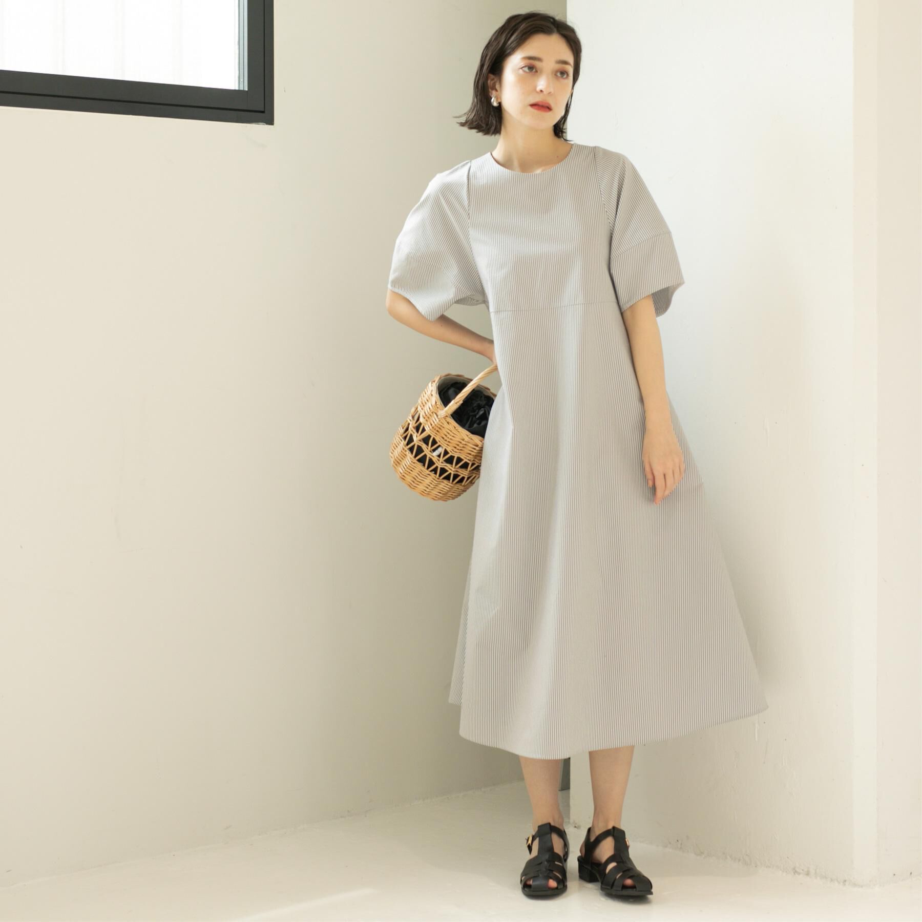 OPAQUE.CLIP「サッカーストライプワンピース【吸水速乾/イージーアイロン/洗濯機洗い可】」|ワンピース|