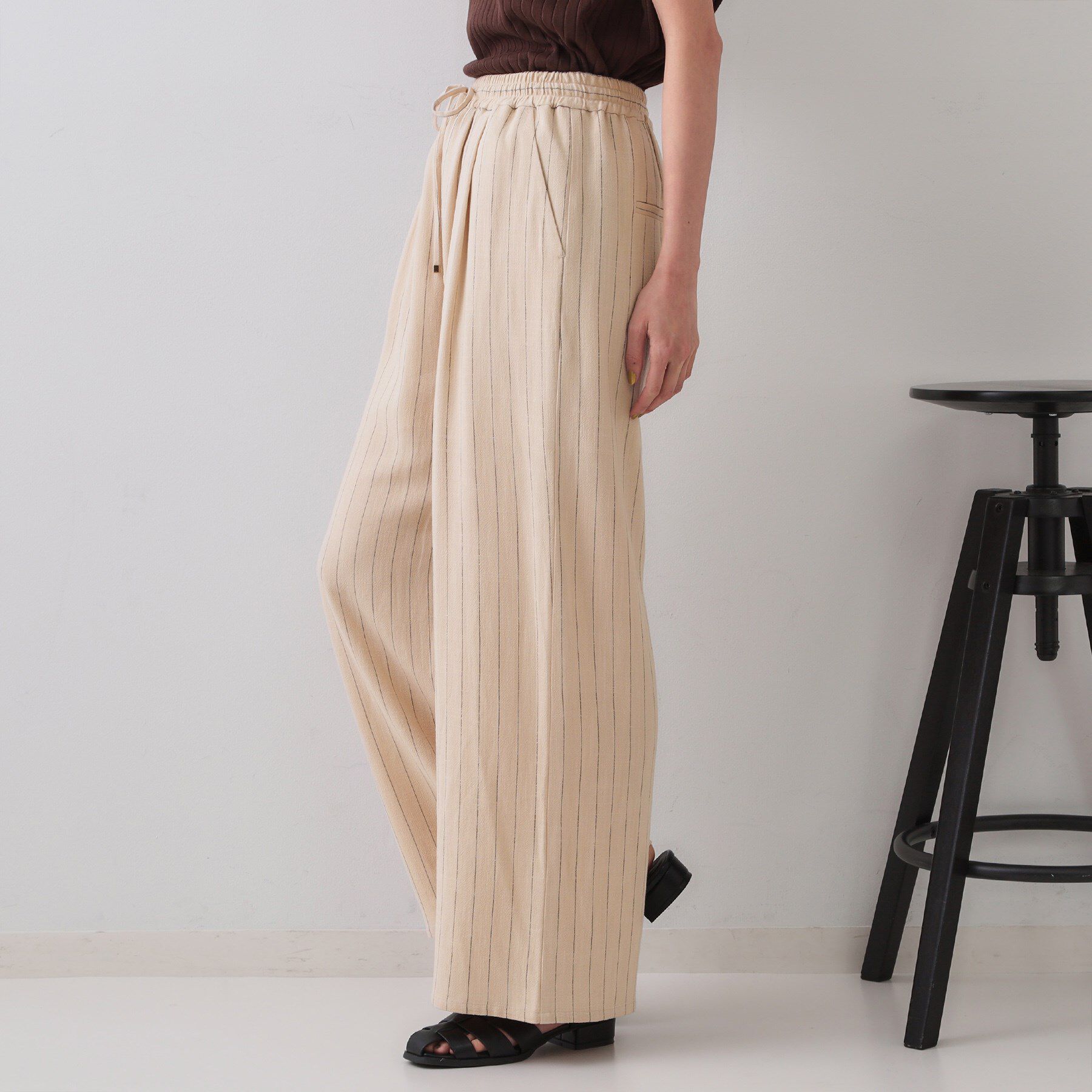 OPAQUE.CLIP「麻混ストライプイージーワイドパンツ【洗濯機洗い可】」|その他|