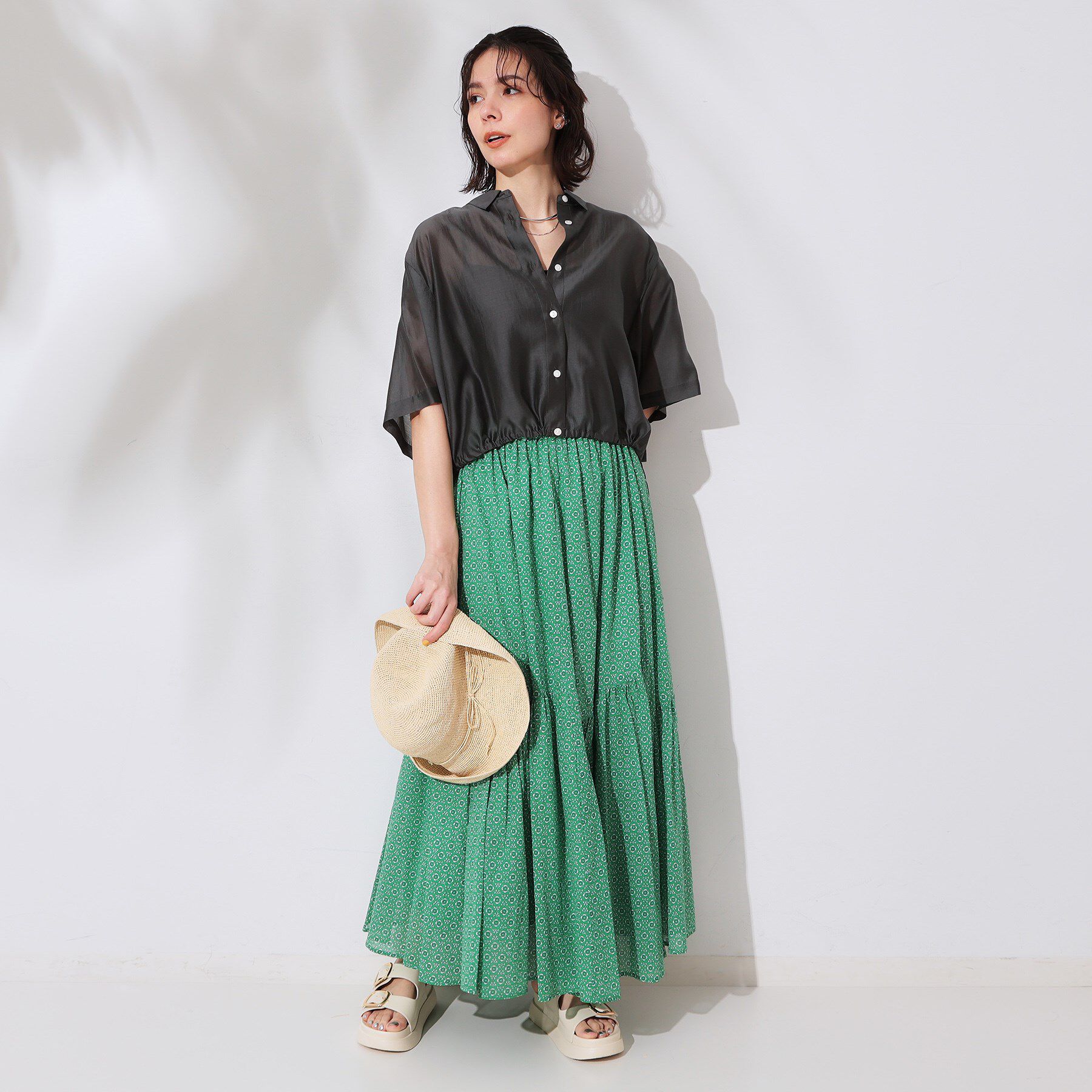 OPAQUE.CLIP「ギャザーフレアスカート/オーガニックコットン混【洗濯機洗い可】」|スカート|