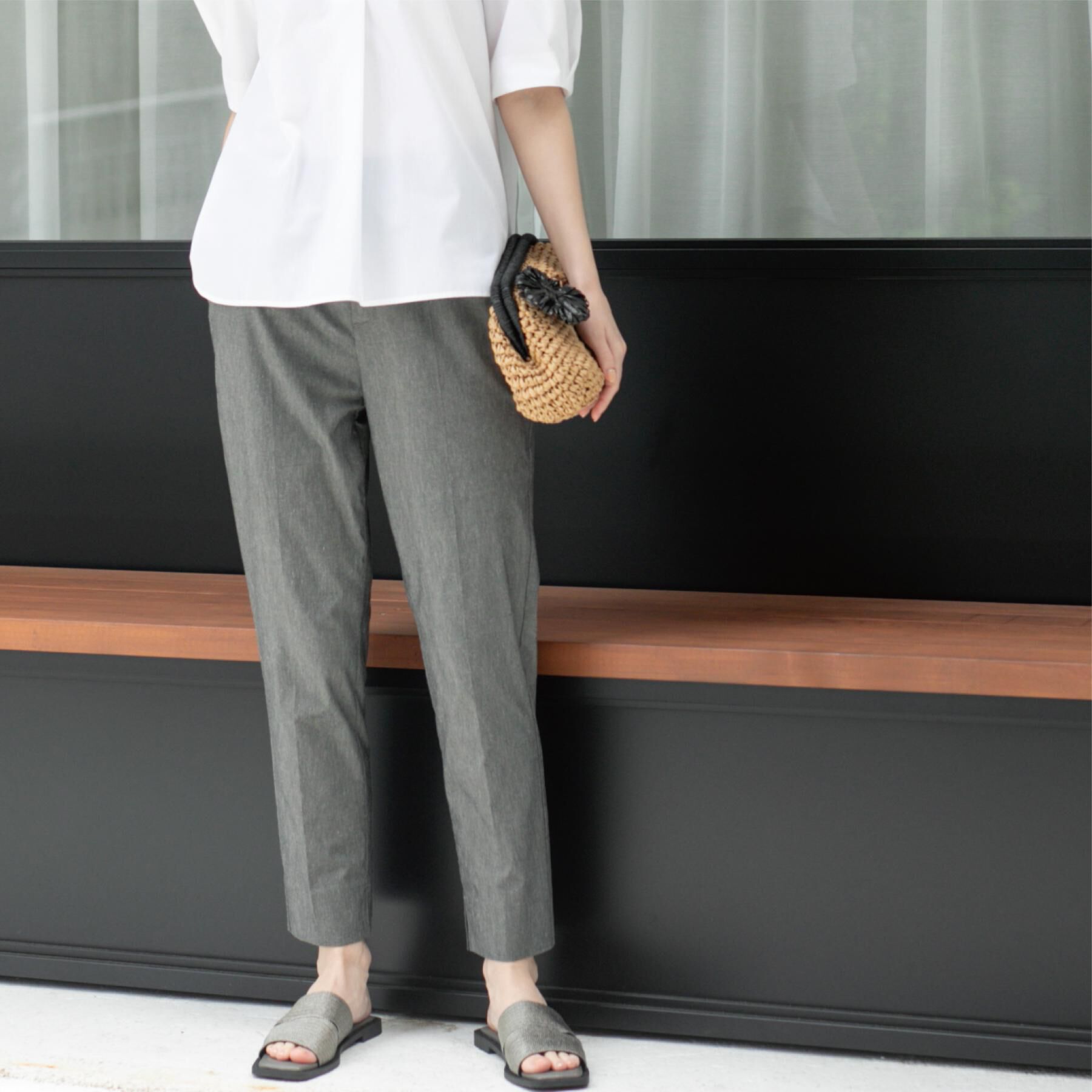 OPAQUE.CLIP「麻混ハイストレッチイージースティックパンツ【洗濯機洗い可】」|その他|グレー(012)