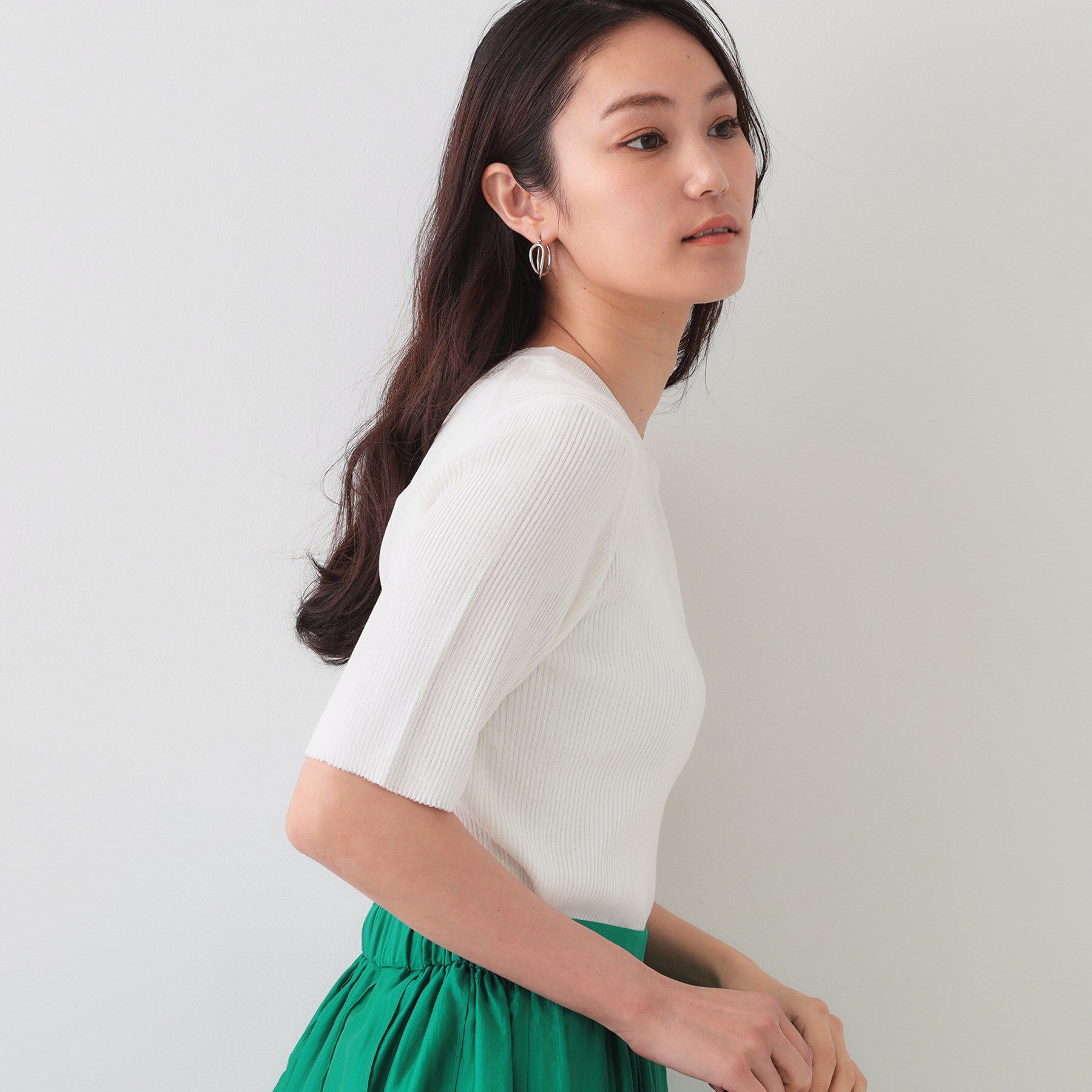 OPAQUE.CLIP「シアーリブハーフスリーブニット【洗濯機洗い可/抗ピル】」|ニット・セーター|