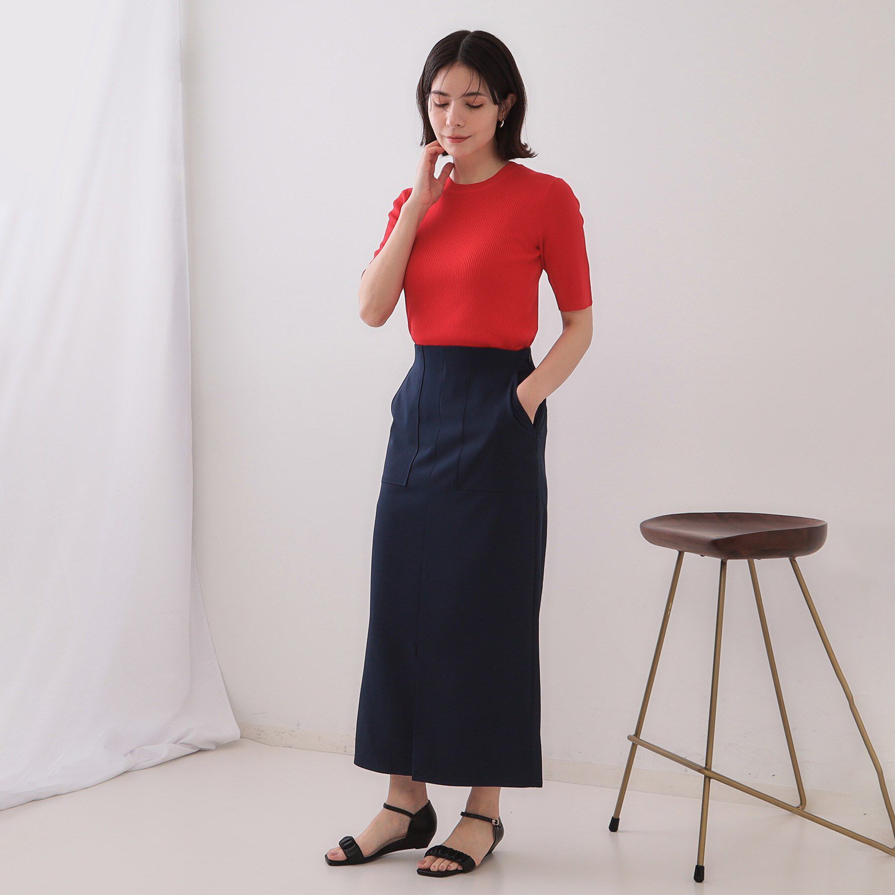 OPAQUE.CLIP「シアーリブハーフスリーブニット【洗濯機洗い可/抗ピル】」|ニット・セーター|