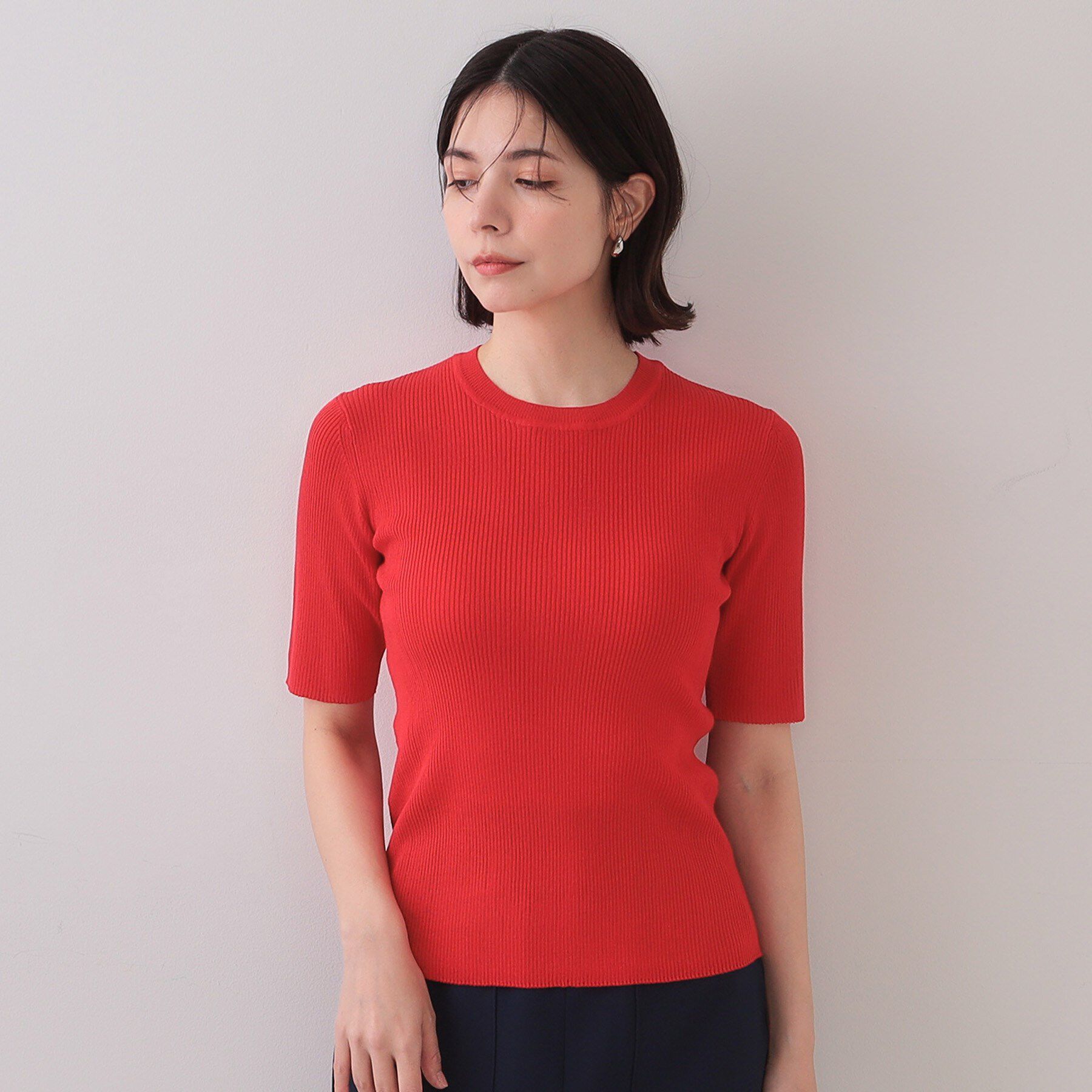 OPAQUE.CLIP「シアーリブハーフスリーブニット【洗濯機洗い可/抗ピル】」|ニット・セーター|