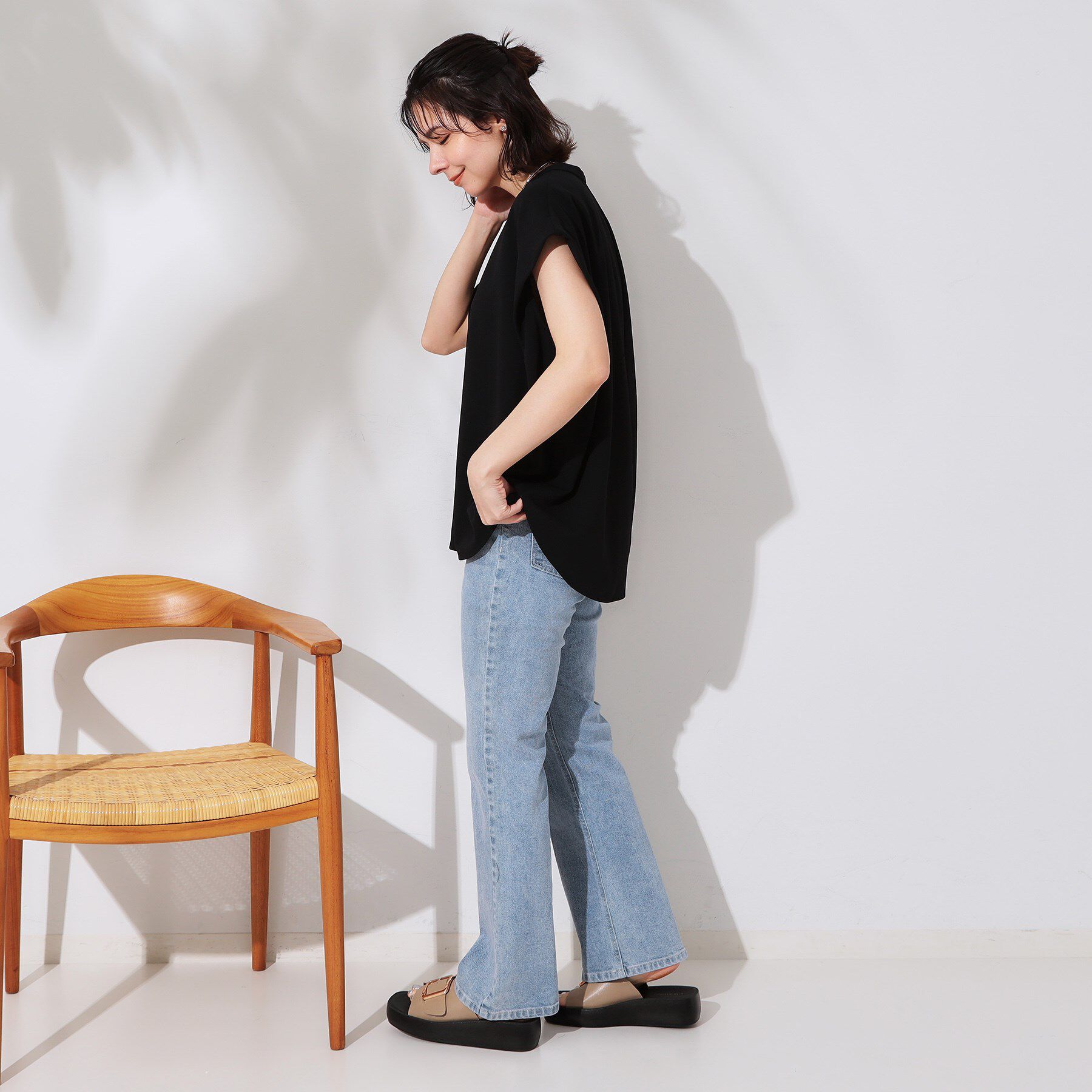 OPAQUE.CLIP「スキッパーフレンチスリーブトップス【UV/吸水速乾/洗濯機洗い可】」|Tシャツ・カットソー|