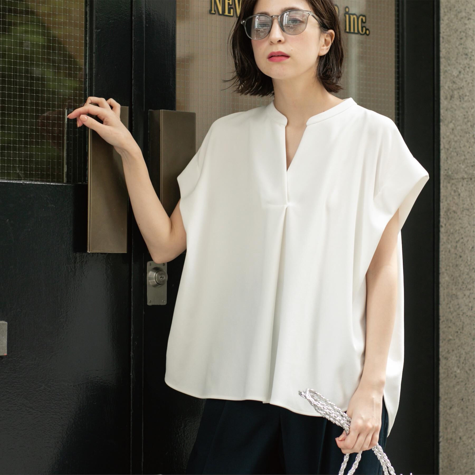 OPAQUE.CLIP「スキッパーフレンチスリーブトップス【UV/吸水速乾/洗濯機洗い可】」|Tシャツ・カットソー|