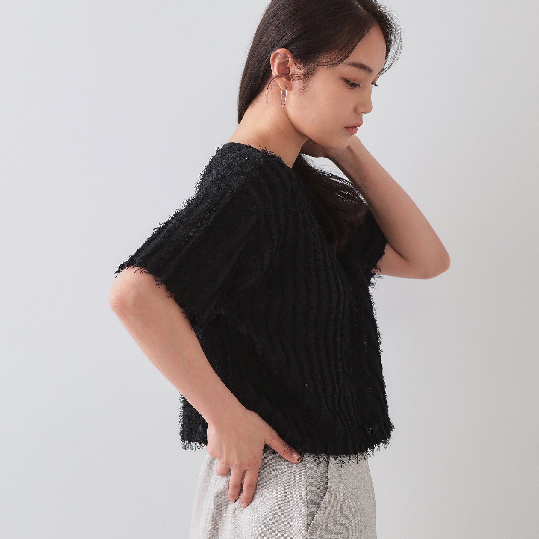 OPAQUE.CLIP「フリンジクロップドニット【洗濯機洗い可/抗ピル】」|ニット・セーター|