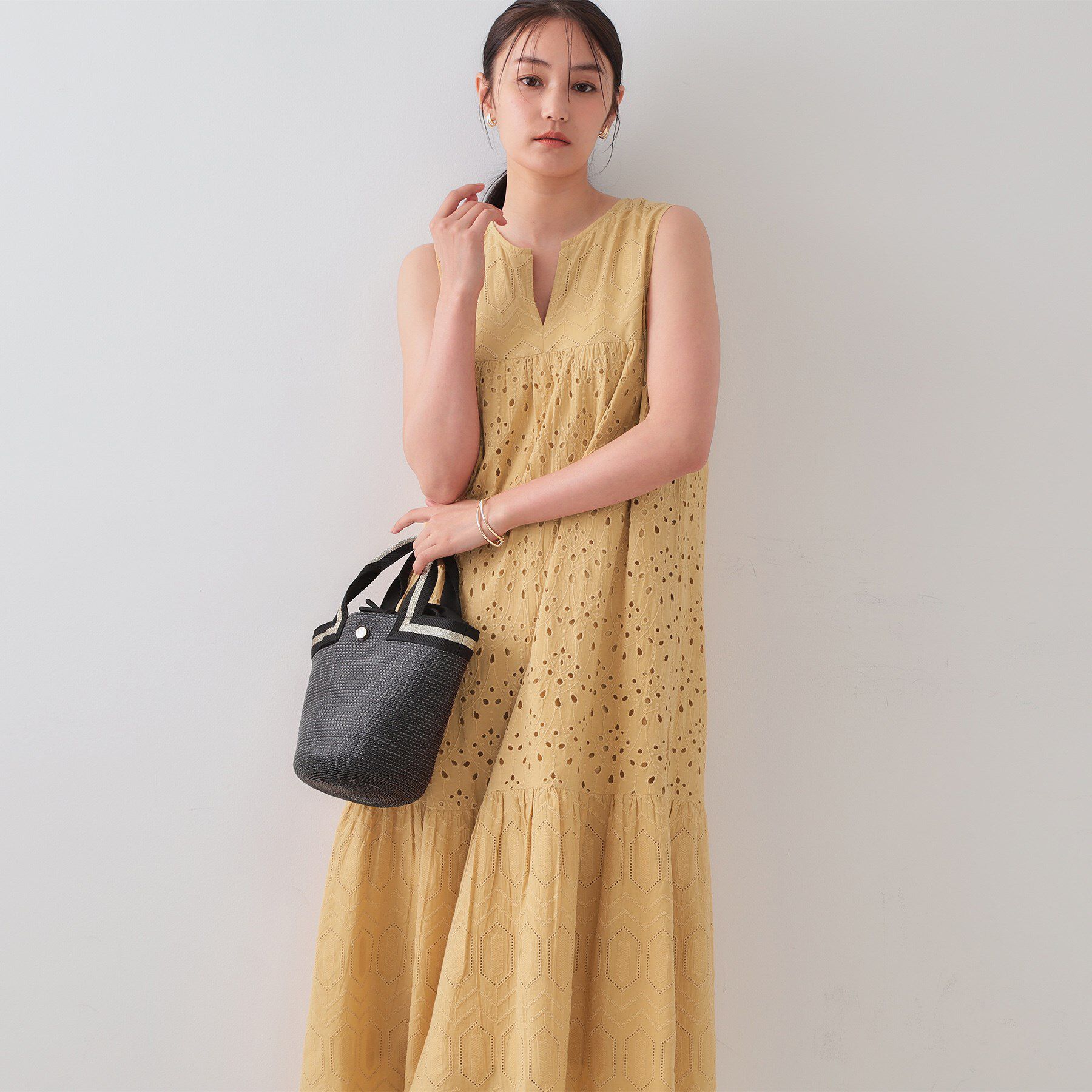 OPAQUE.CLIP「インドコットンアイレット刺繍ティアードワンピース【洗える】」|ワンピース|