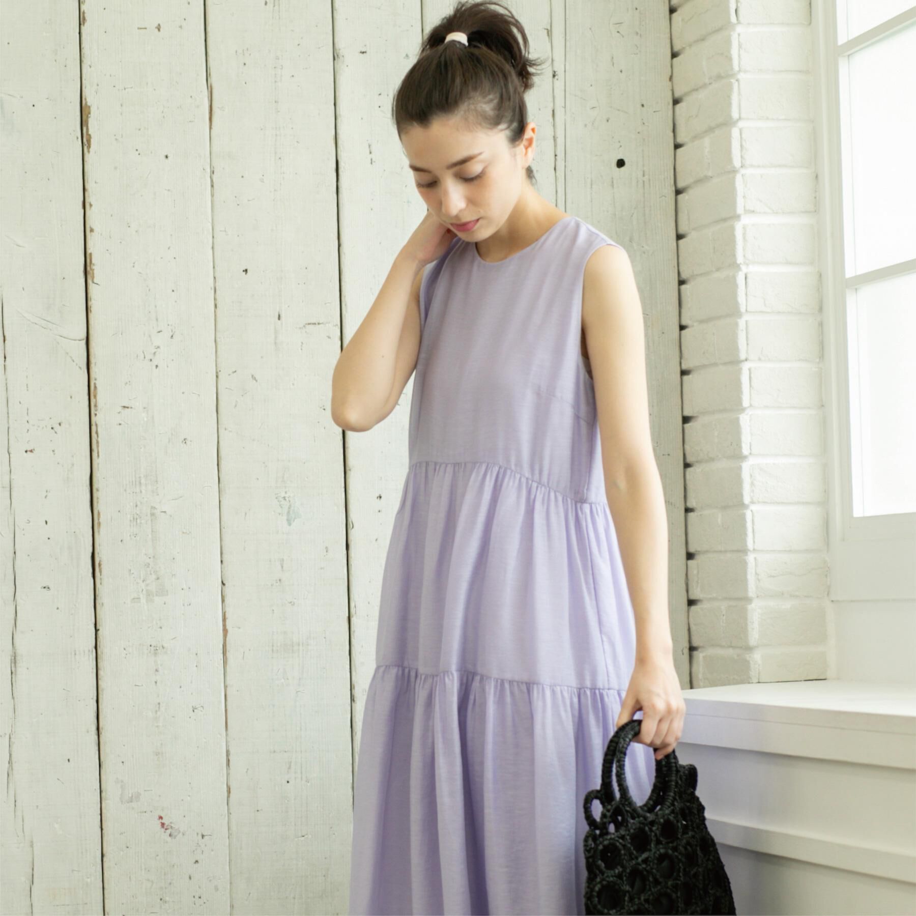 OPAQUE.CLIP「麻混シアーギャザーティアードワンピース【洗濯機洗い可】」|ワンピース|