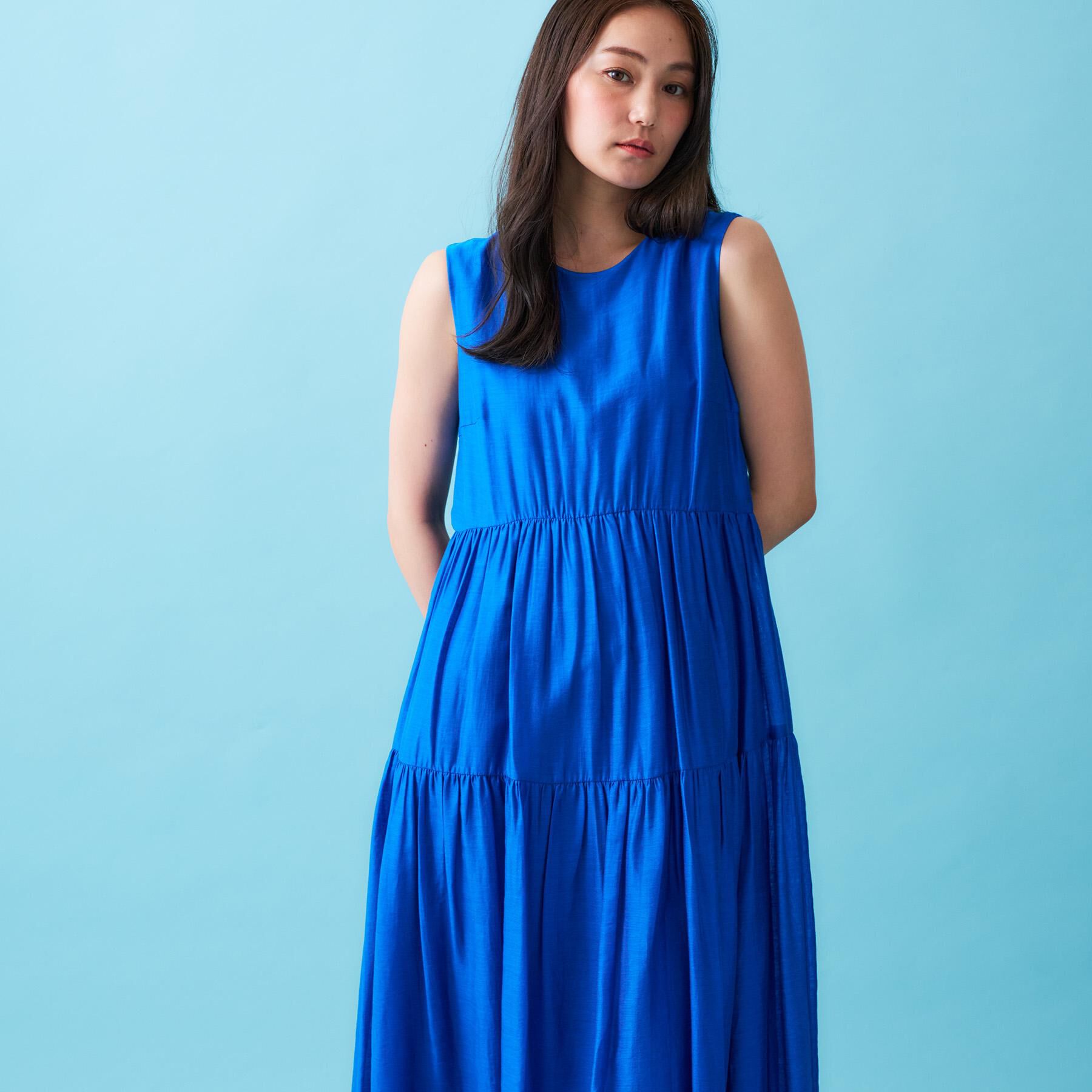 OPAQUE.CLIP「麻混シアーギャザーティアードワンピース【洗濯機洗い可】」|ワンピース|