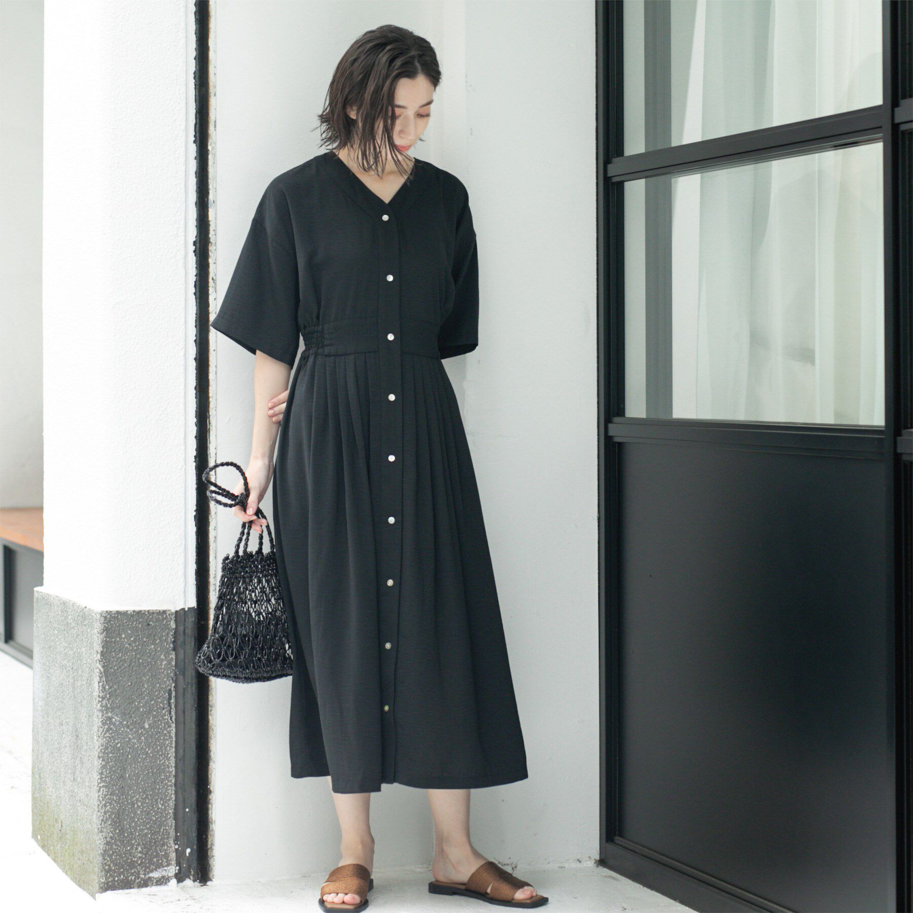 OPAQUE.CLIP「シャーリングフィット＆フレアワンピース【洗濯機洗い可】」|ワンピース|