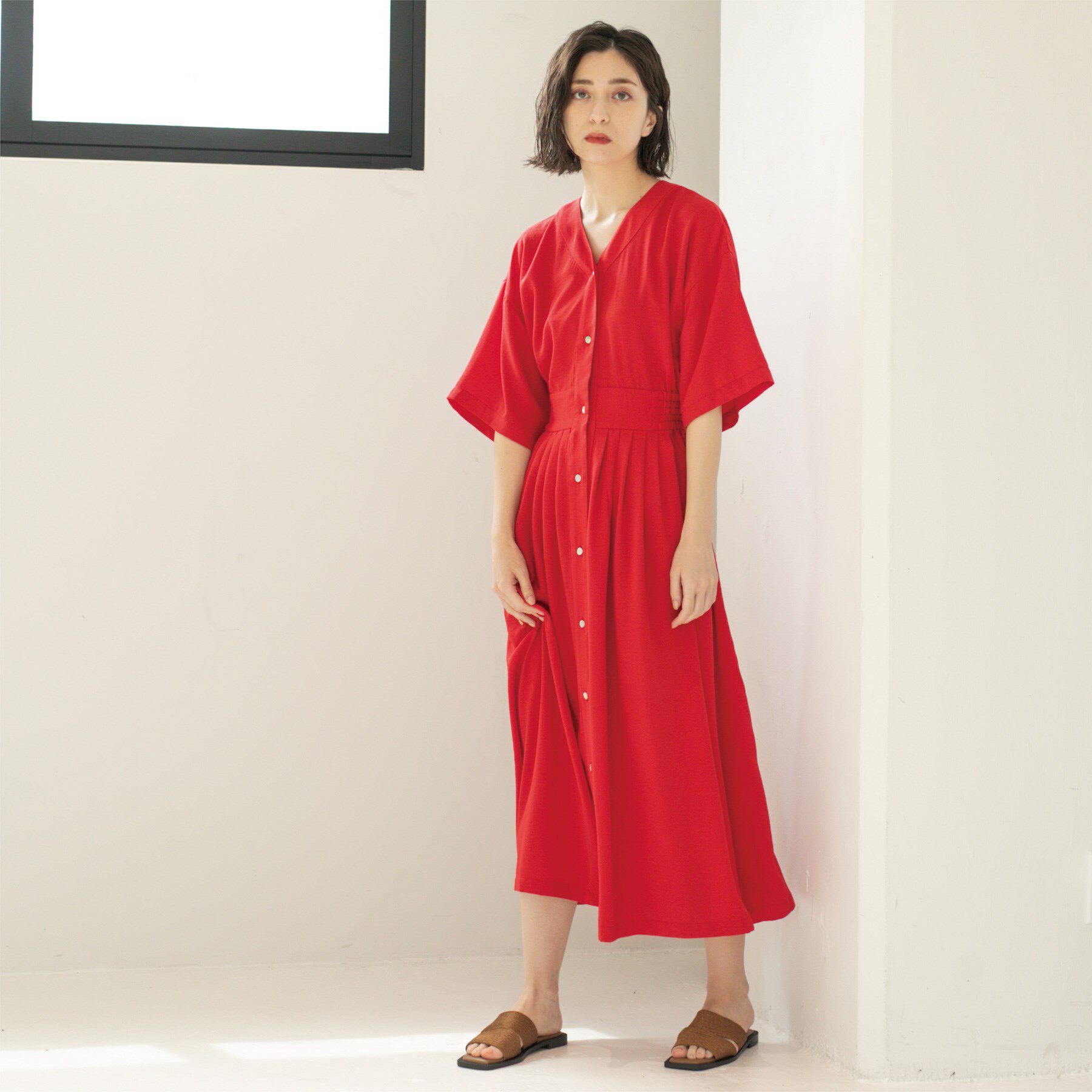 OPAQUE.CLIP「シャーリングフィット＆フレアワンピース【洗濯機洗い可】」|ワンピース|